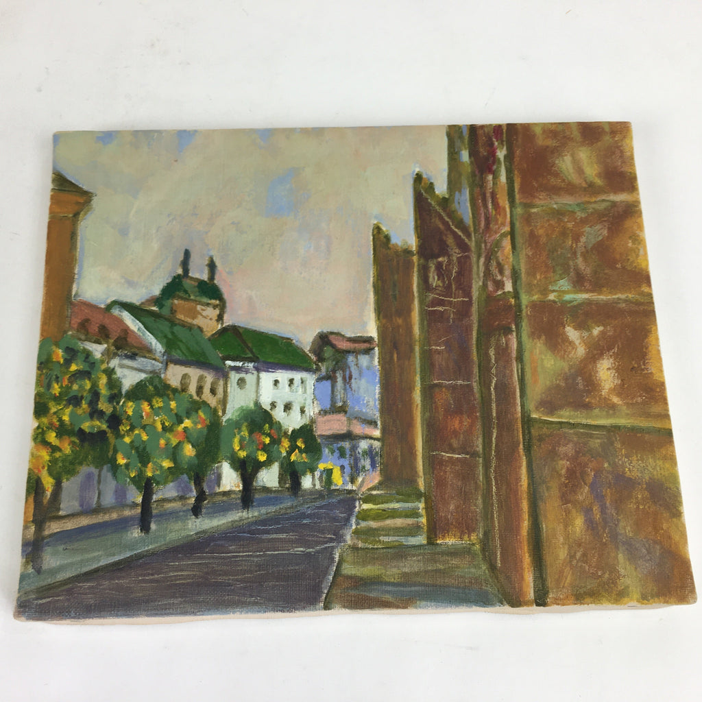 Japanese Town Street Trees Oil Painting Picture Unframed Yoshihiro Hagino FL36