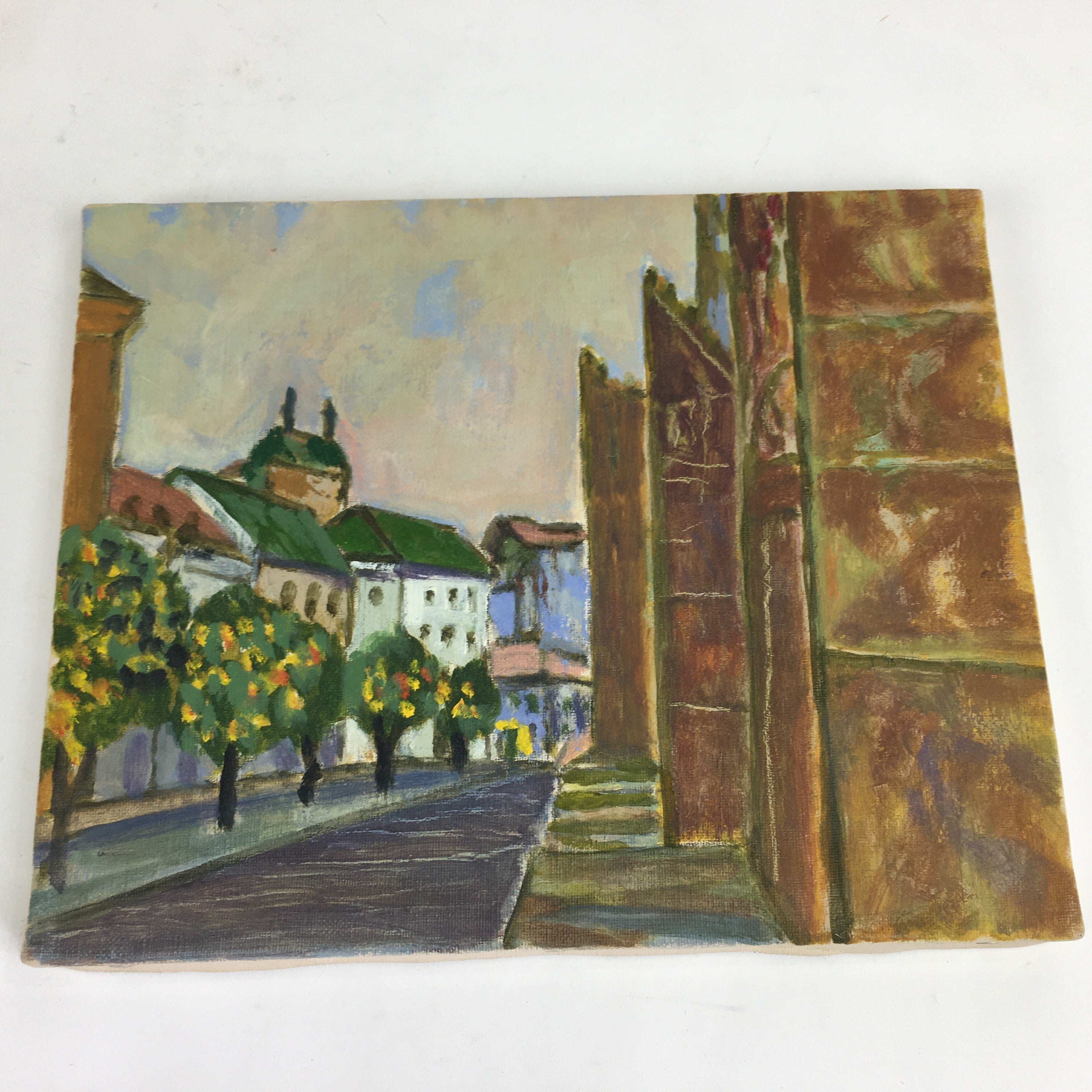 Japanese Town Street Trees Oil Painting Picture Unframed Yoshihiro Hagino FL36
