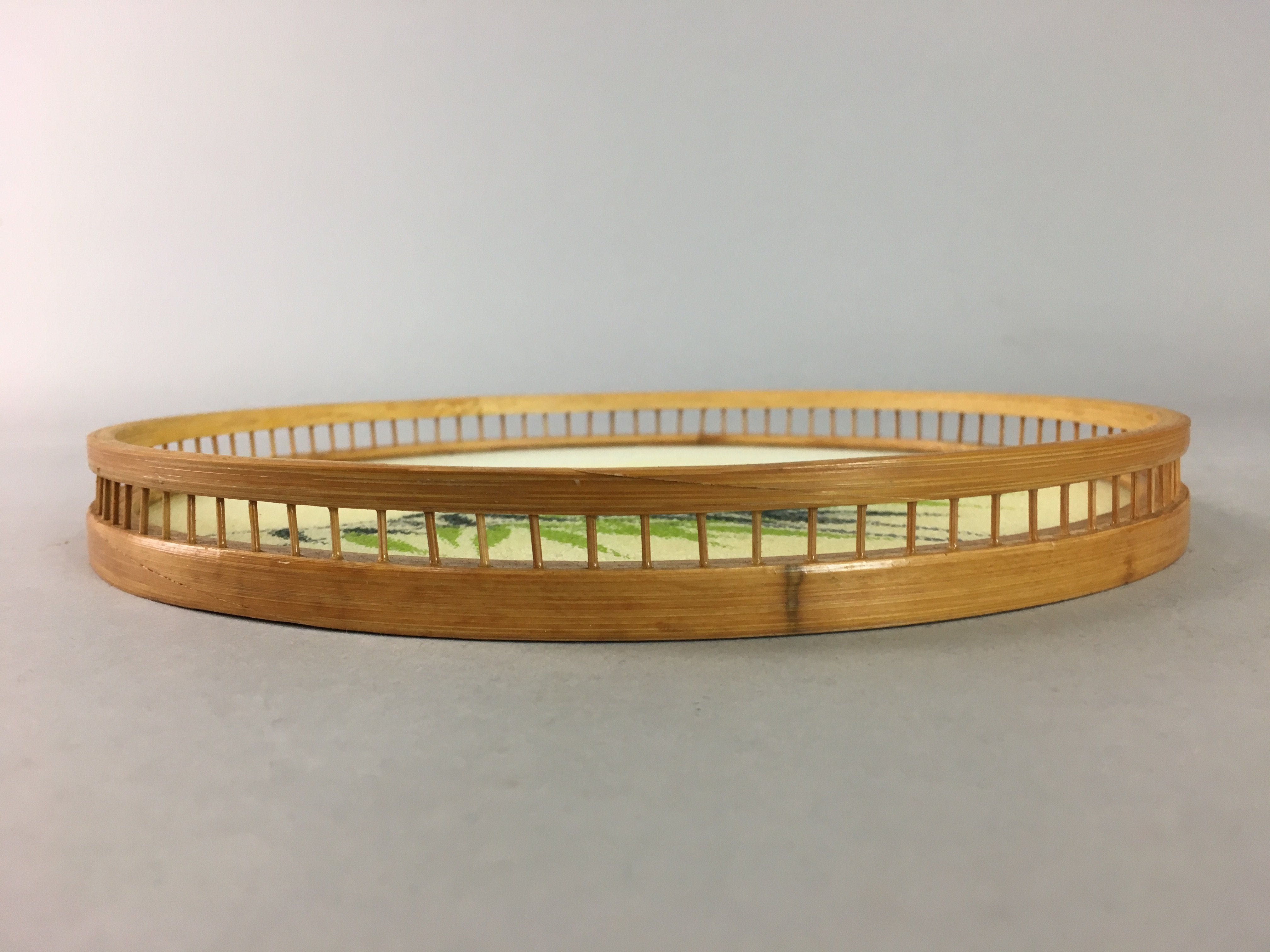 Japanese Tray Coaster Set Vtg Obon Saucer Plate Bamboo Glass Round UR301