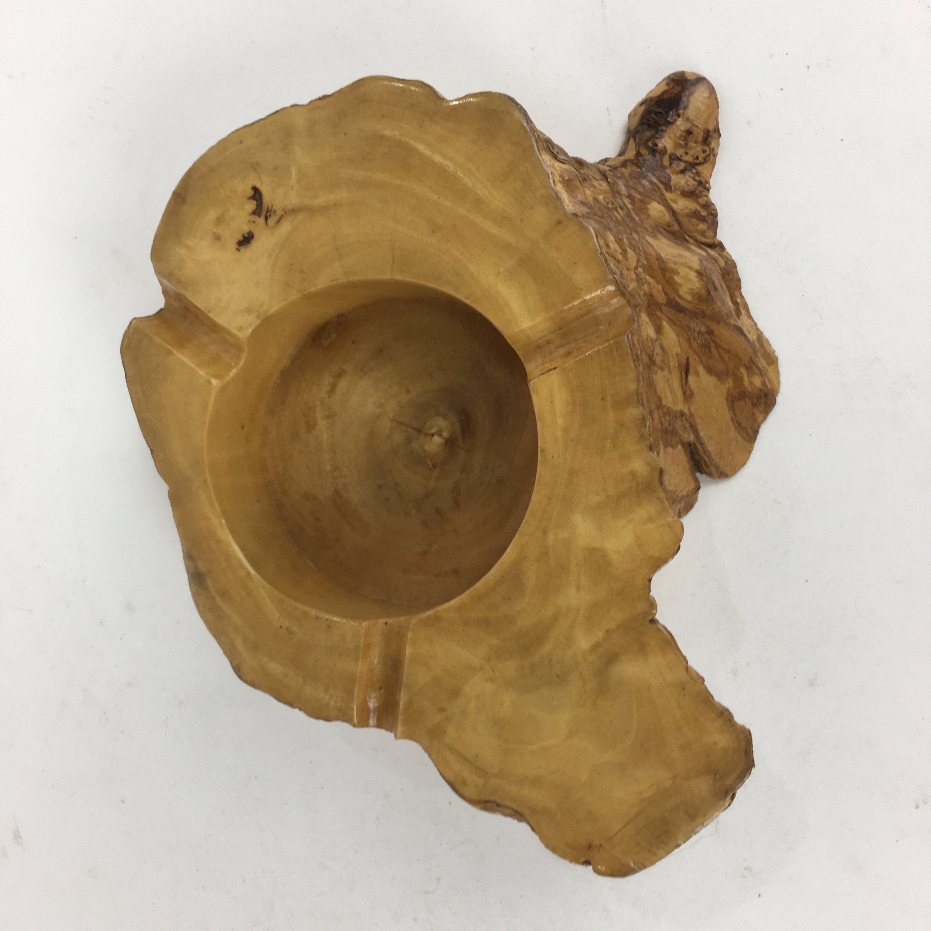 Japanese Tree Stump Ashtray Vtg Wood Ornament Display Brown Haizara JK244