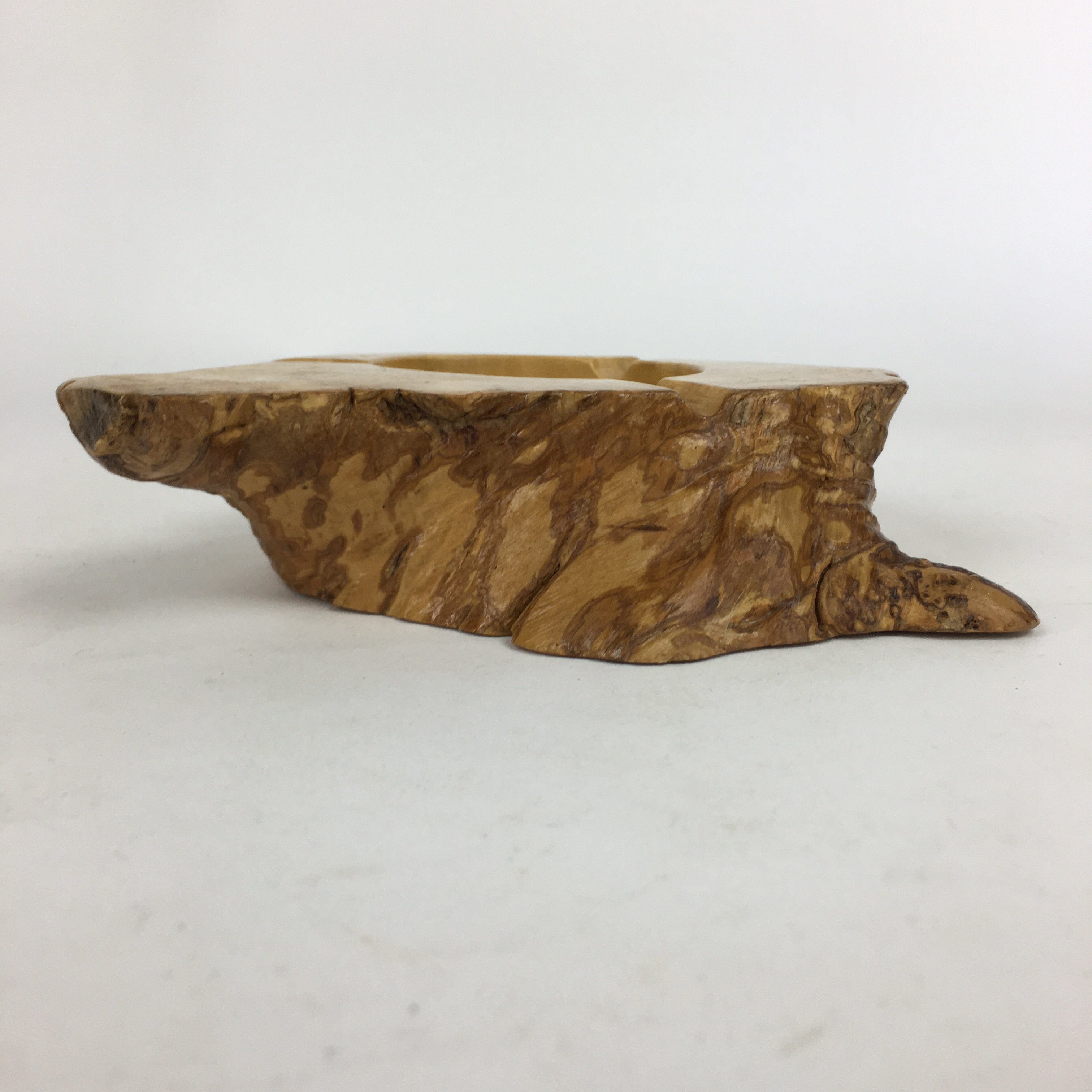Japanese Tree Stump Ashtray Vtg Wood Ornament Display Brown Haizara JK244