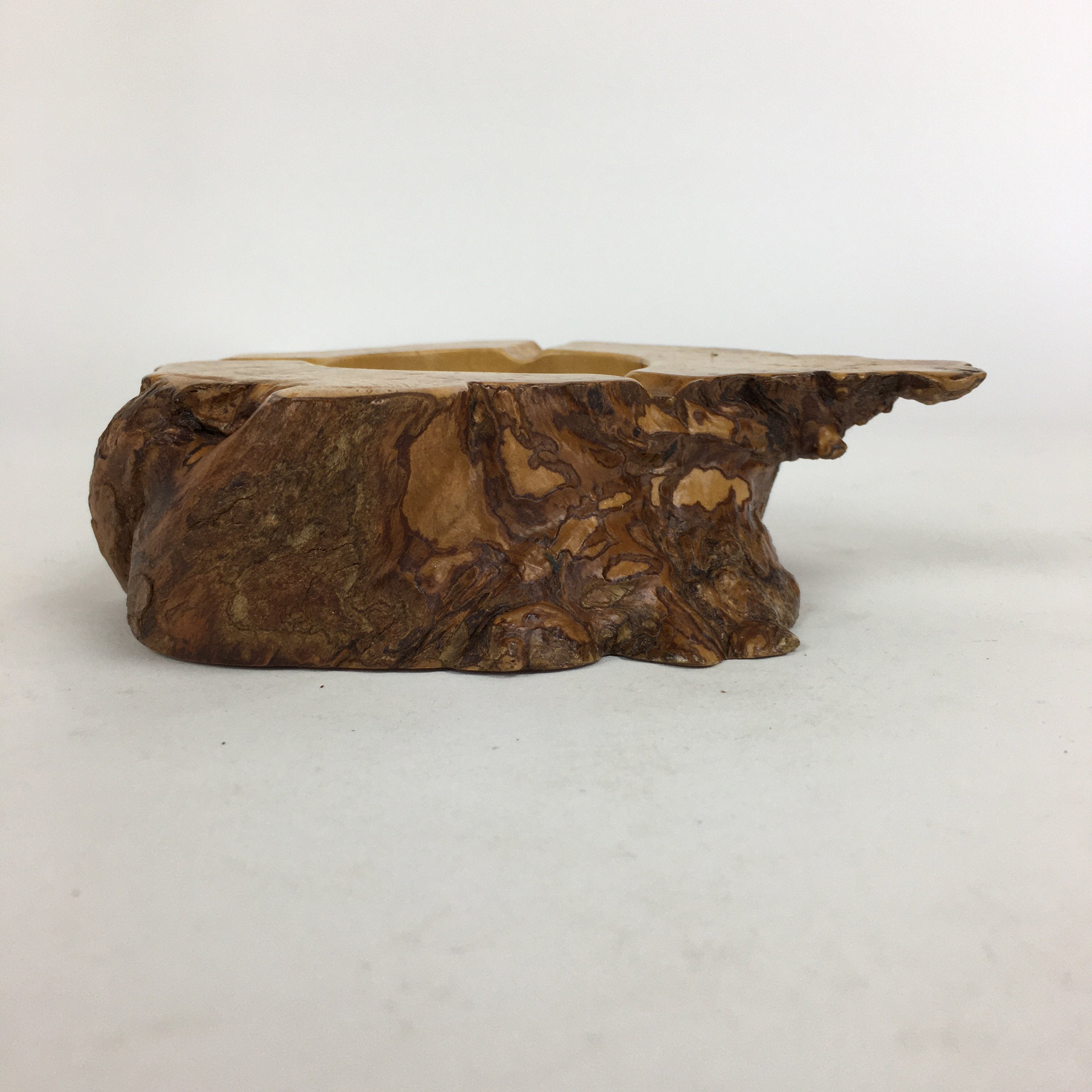 Japanese Tree Stump Ashtray Vtg Wood Ornament Display Brown Haizara JK245
