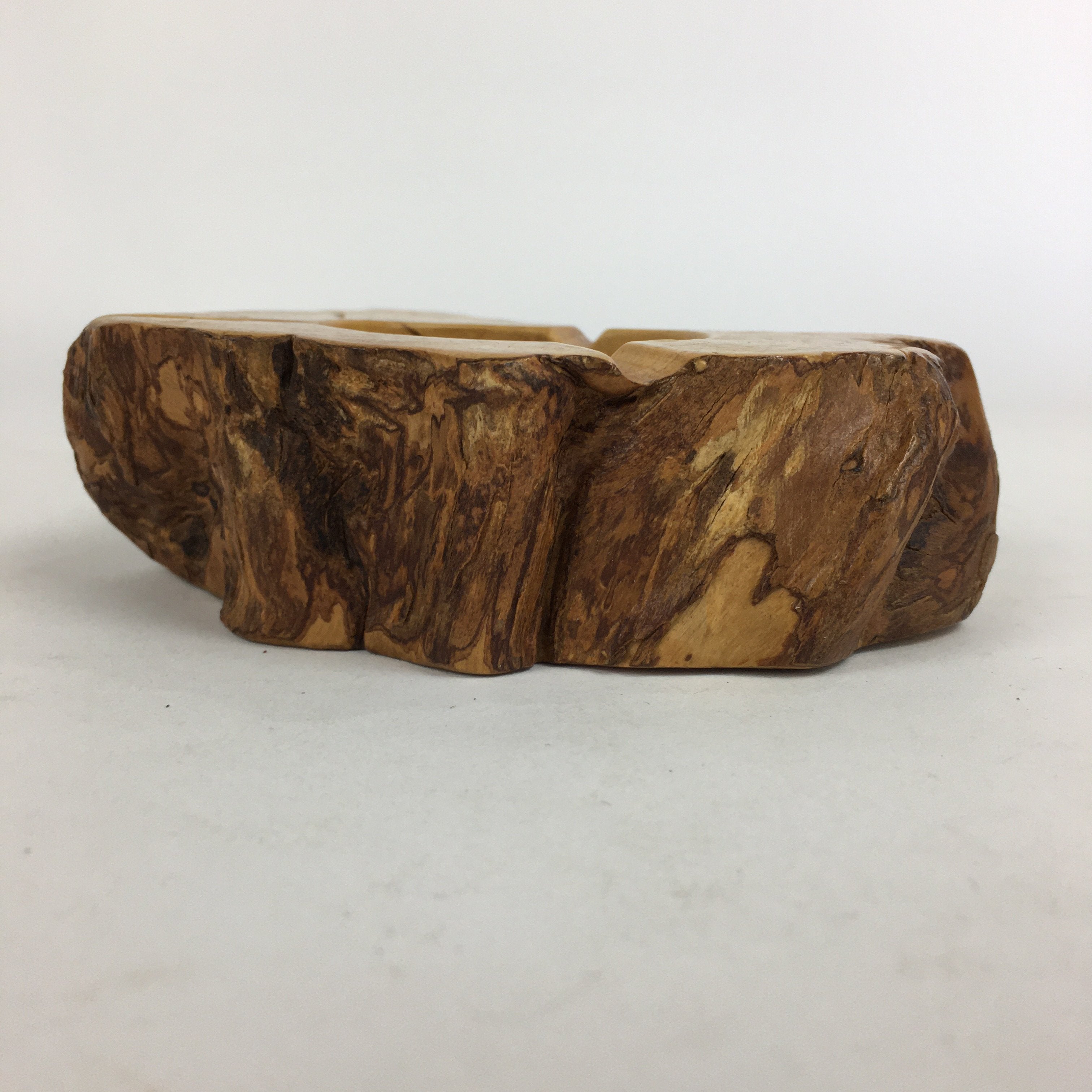 Japanese Tree Stump Ashtray Vtg Wood Ornament Display Brown Haizara JK245