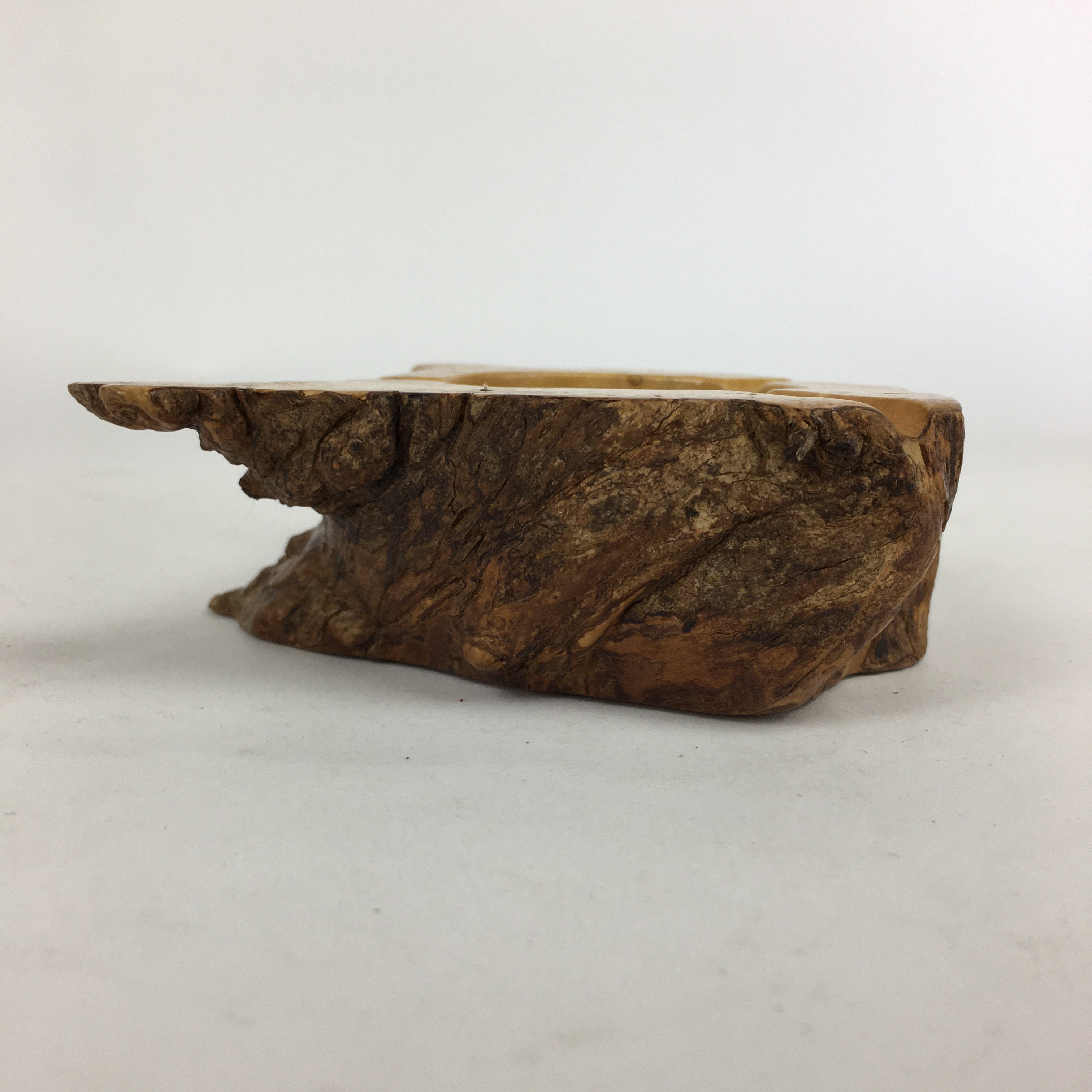 Japanese Tree Stump Ashtray Vtg Wood Ornament Display Brown Haizara JK245