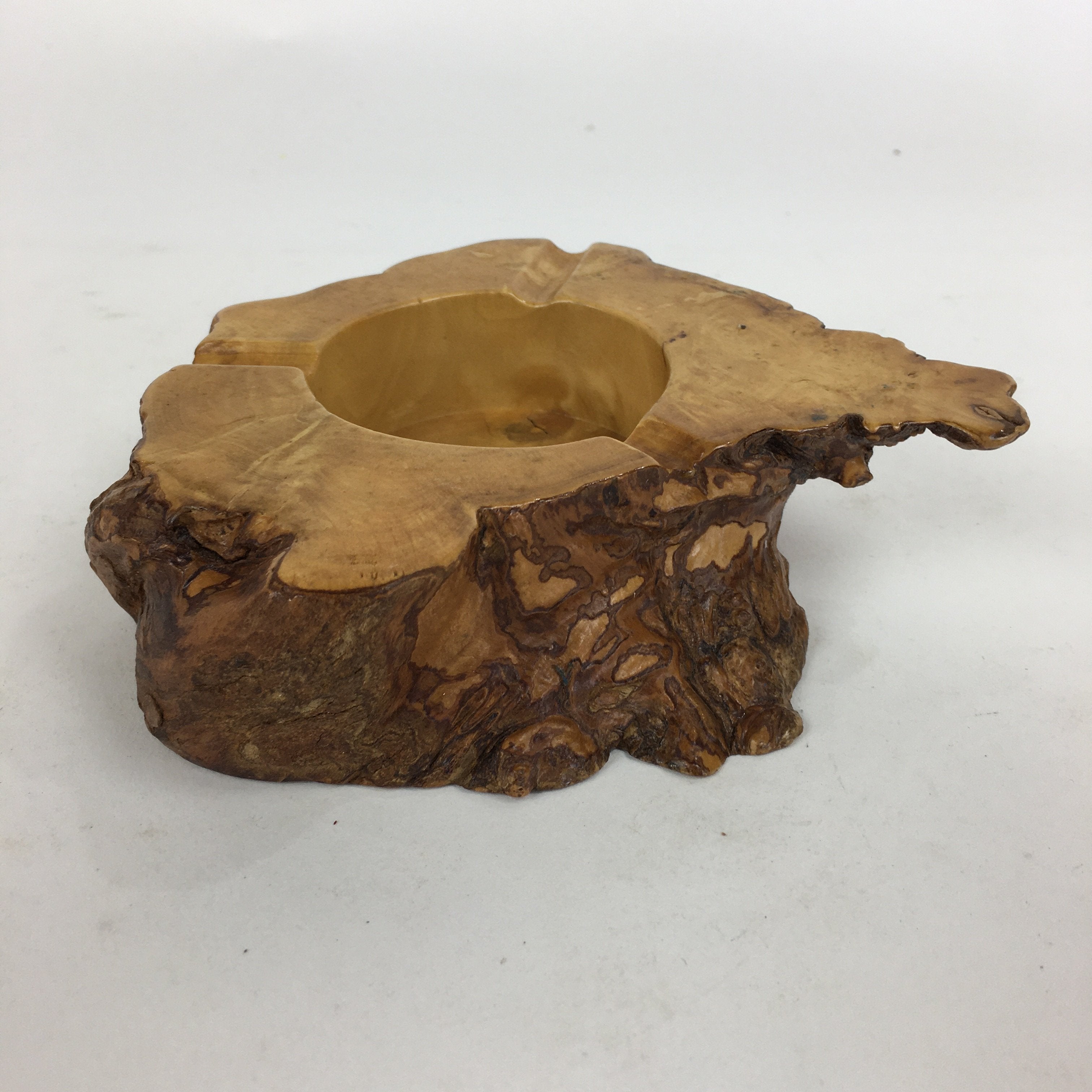 Japanese Tree Stump Ashtray Vtg Wood Ornament Display Brown