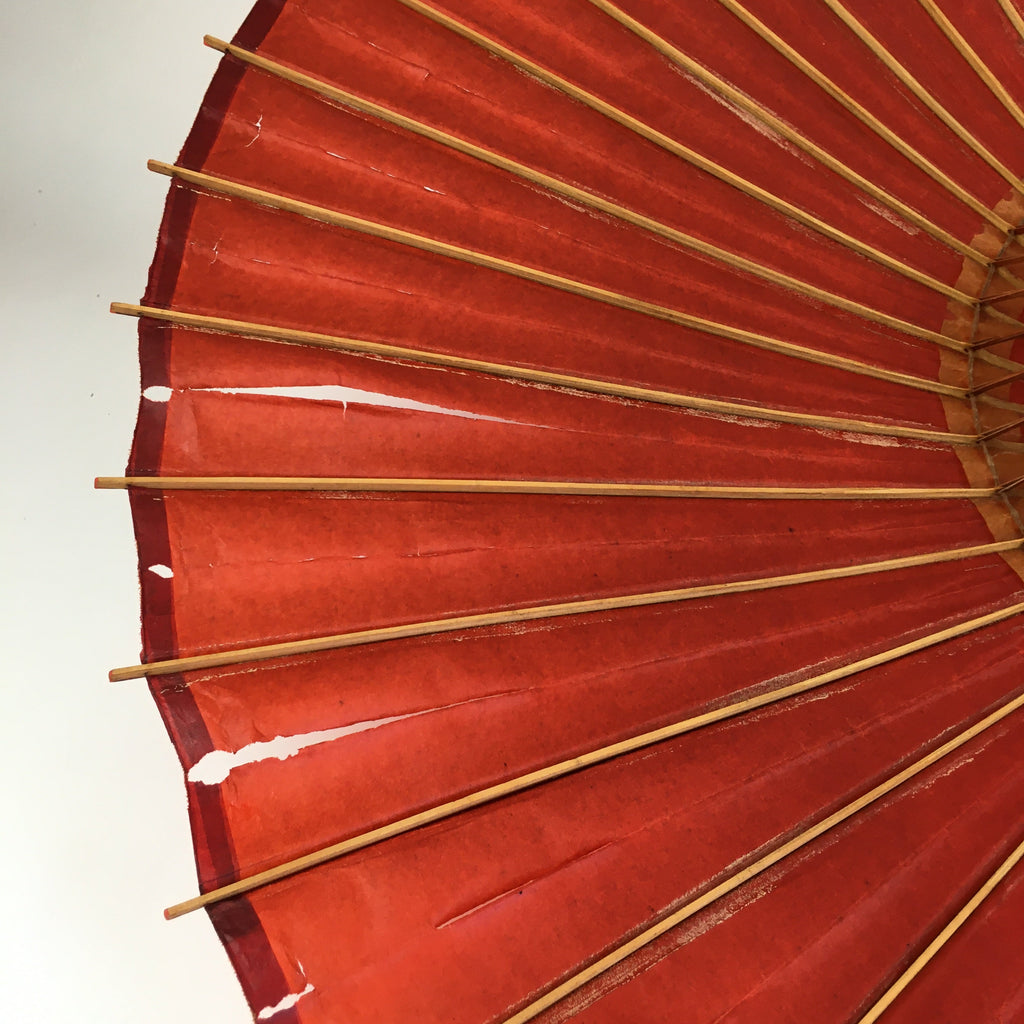 Japanese Umbrella Parasol Vtg Wagasa Bangasa Geisha Paper Bamboo Red JK369
