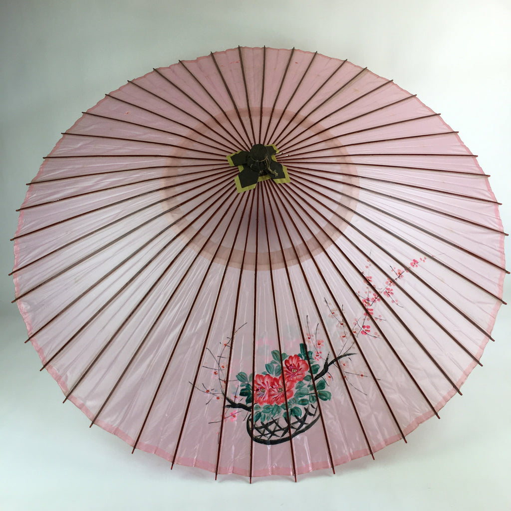 Japanese Umbrella Parasol Wagasa Bangasa Geisha Bamboo Vinyl Pink JK377