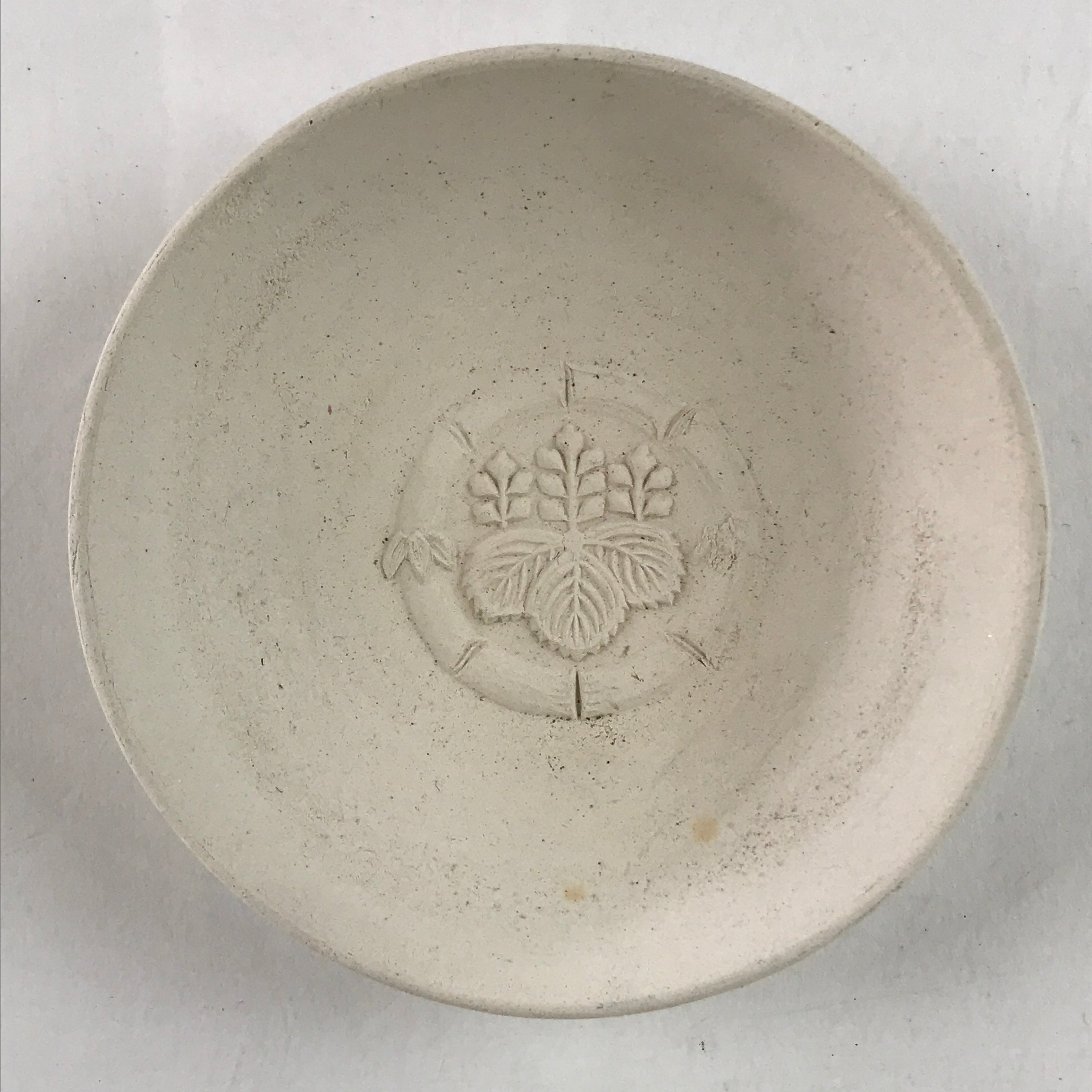 Japanese Unglazed Sake Cup Vtg Chrysanthemum Crest Army Sakazuki PX652