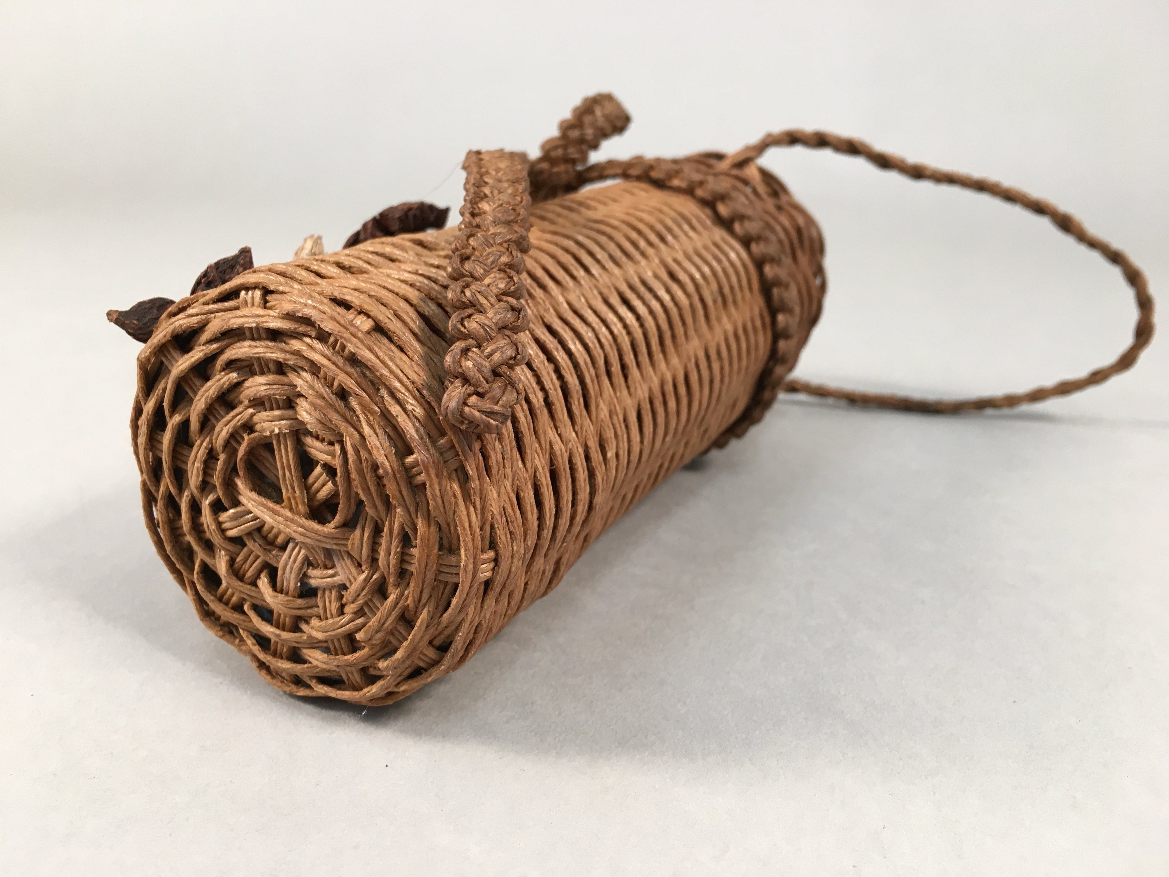 Japanese Vine Basket Flower Vase Vtg Ikebana Arrangement Kado Hanging B149