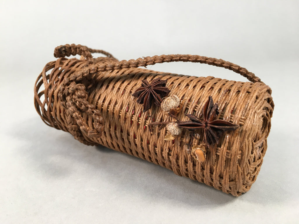 Japanese Vine Basket Flower Vase Vtg Ikebana Arrangement Kado Hanging B149