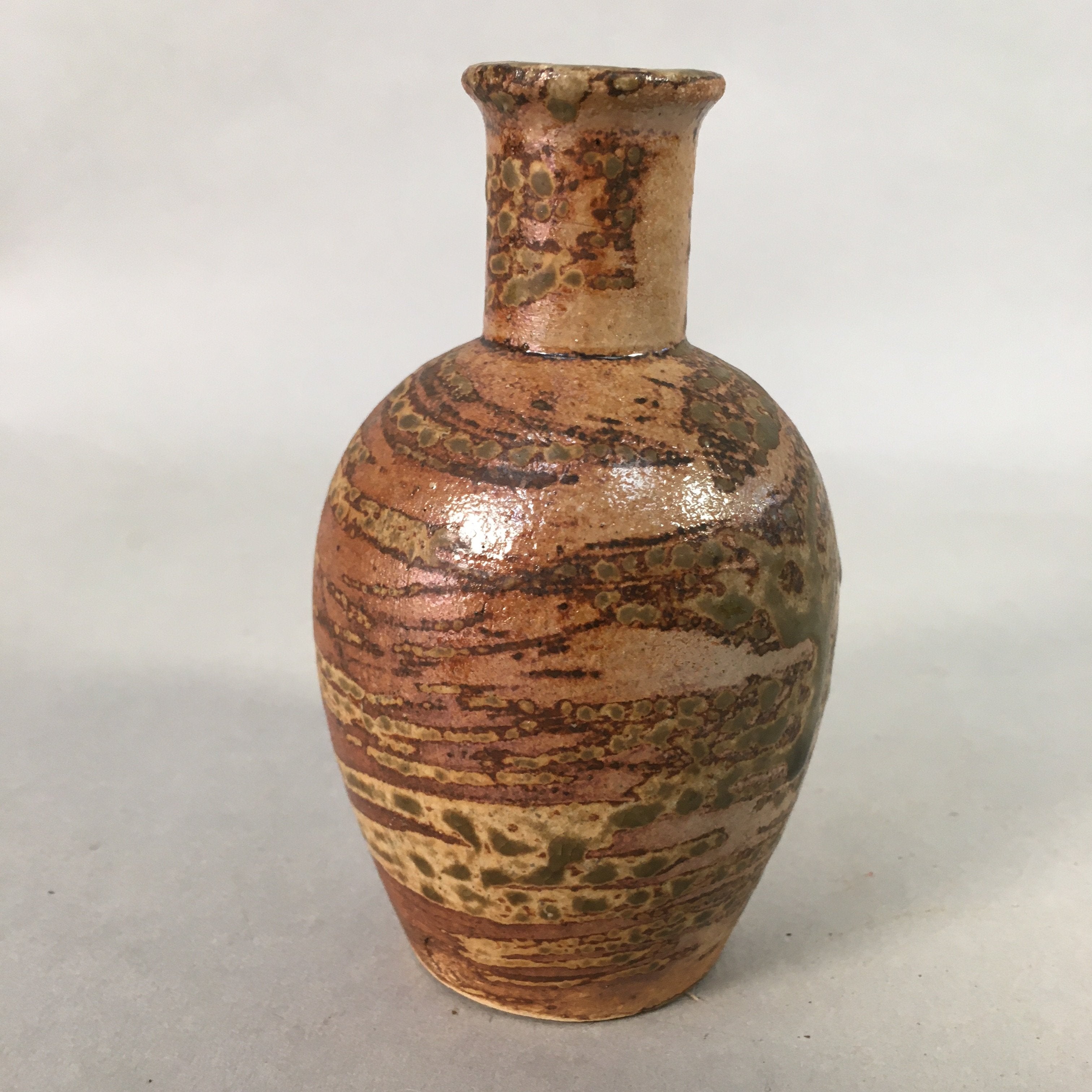 Japanese Vtg Ceramic Sake Bottle Cups Set Pottery Brown Glaze Tokkuri TS260