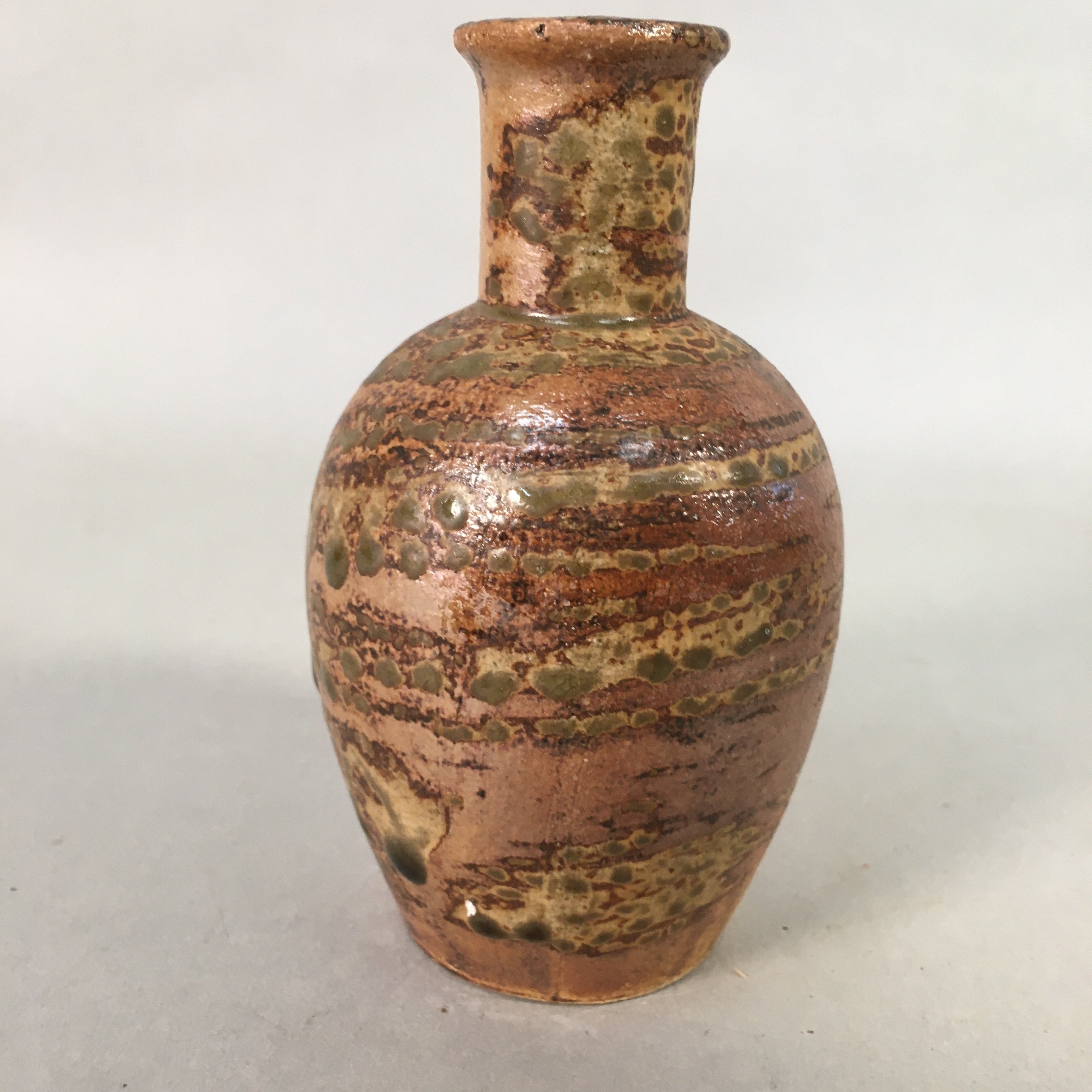Japanese Vtg Ceramic Sake Bottle Cups Set Pottery Brown Glaze Tokkuri TS260