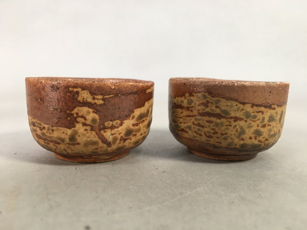 Japanese Vtg Ceramic Sake Bottle Cups Set Pottery Brown Glaze Tokkuri TS260