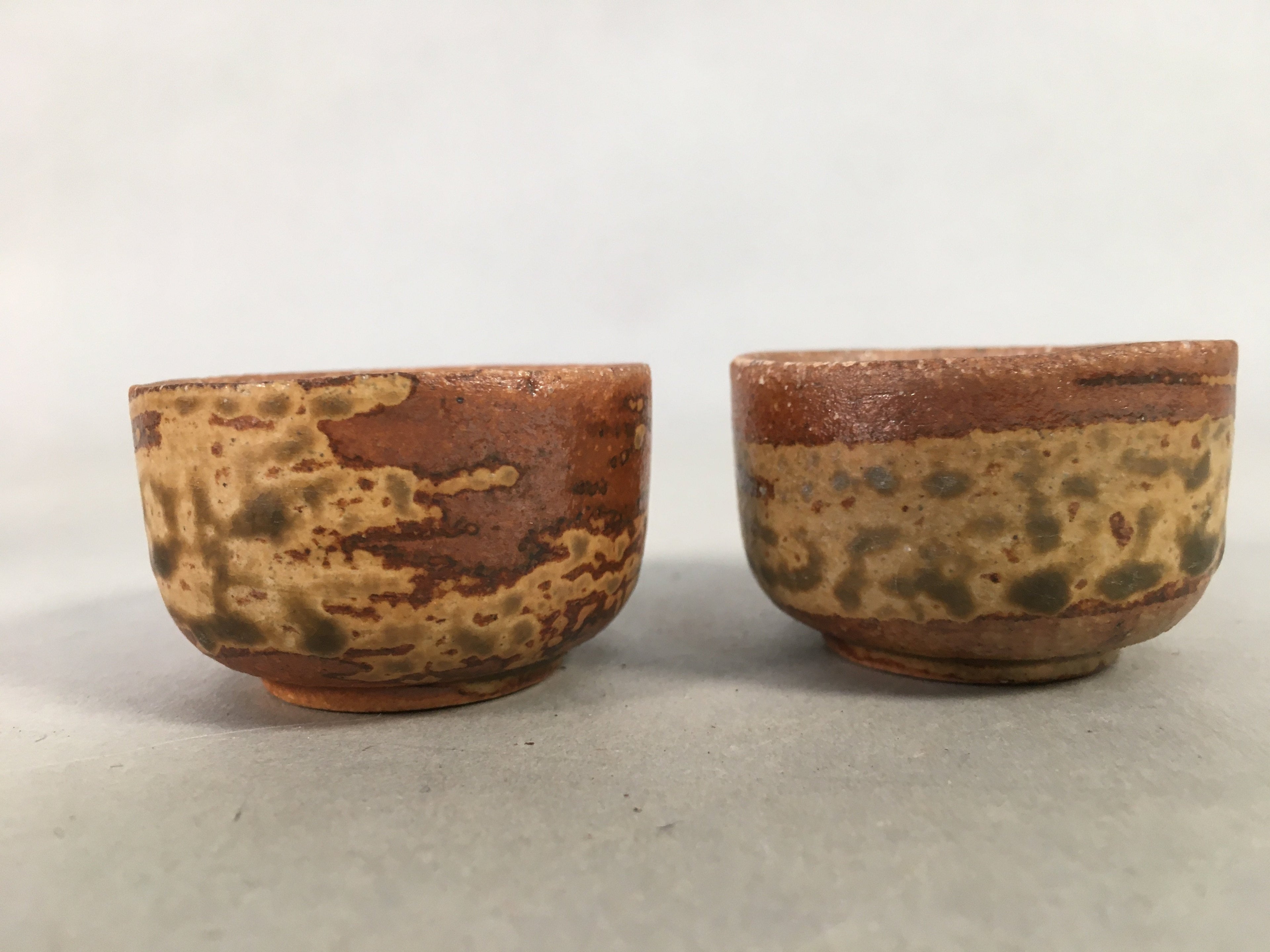 Japanese Vtg Ceramic Sake Bottle Cups Set Pottery Brown Glaze Tokkuri TS260