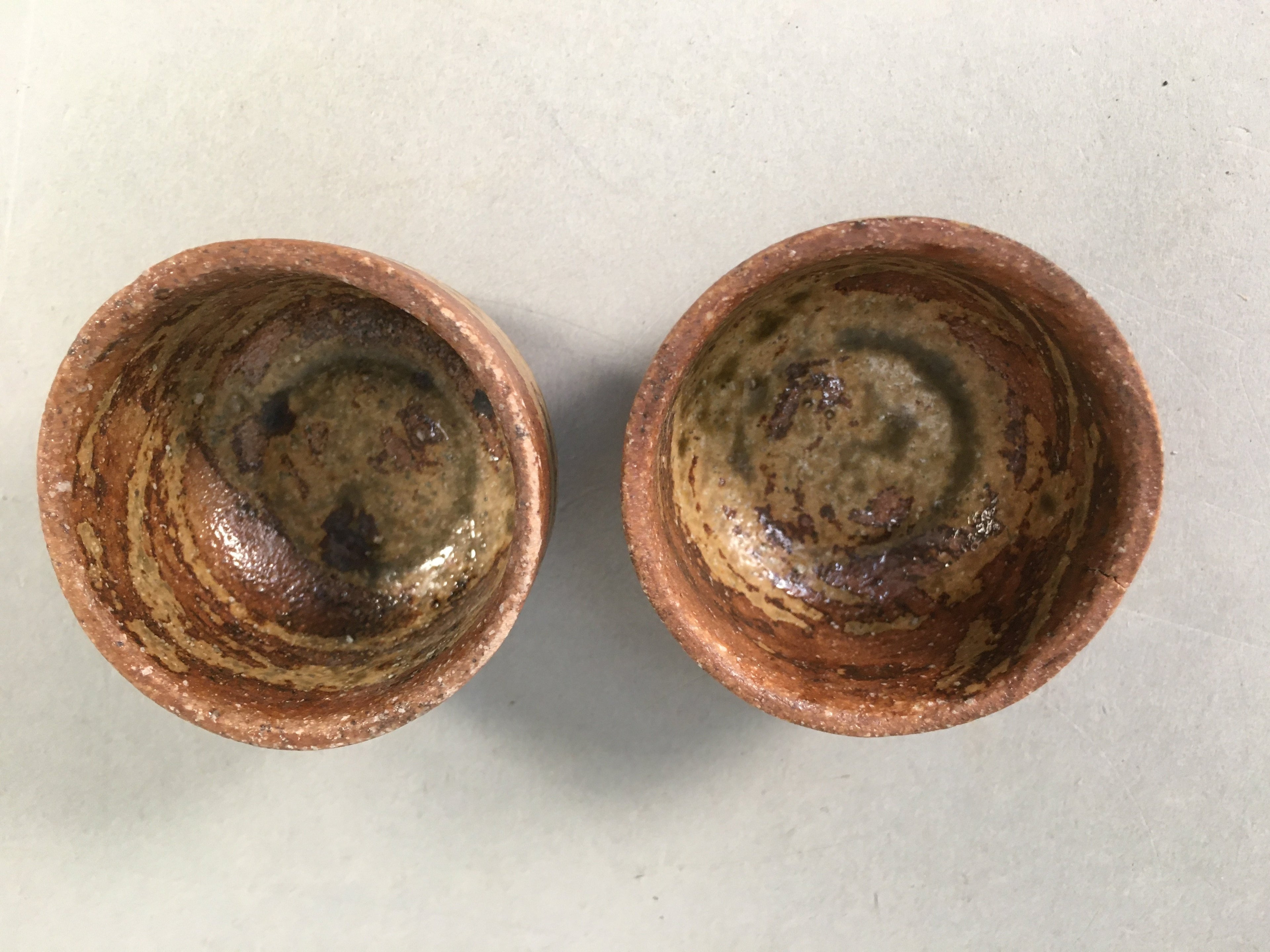 Japanese Vtg Ceramic Sake Bottle Cups Set Pottery Brown Glaze Tokkuri TS260