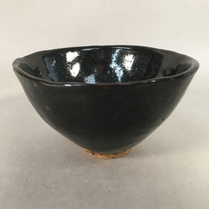 Japanese Vtg Ceramic Tea Ceremony Bowl Chawan Black Pottery GTB703