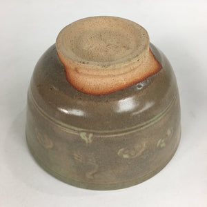 Japanese Vtg Ceramic Tea Ceremony Bowl Chawan Brown Pottery Crane GTB704