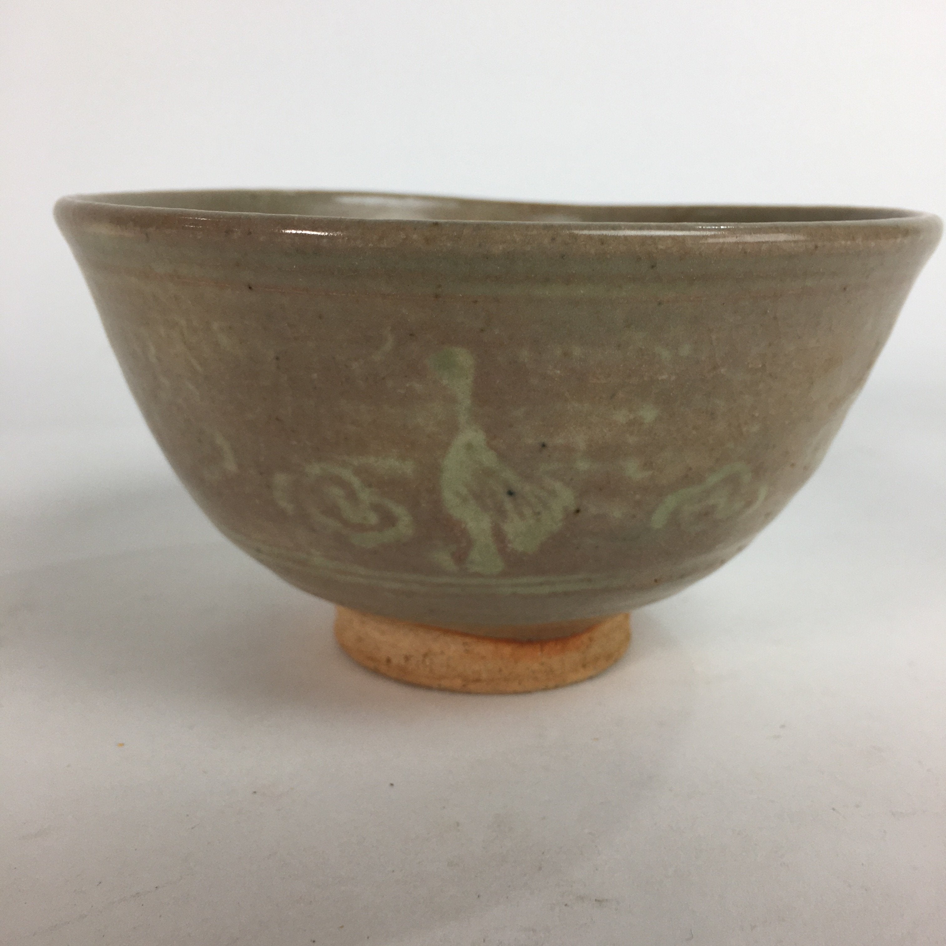 Japanese Vtg Ceramic Tea Ceremony Bowl Chawan Brown Pottery Crane GTB708