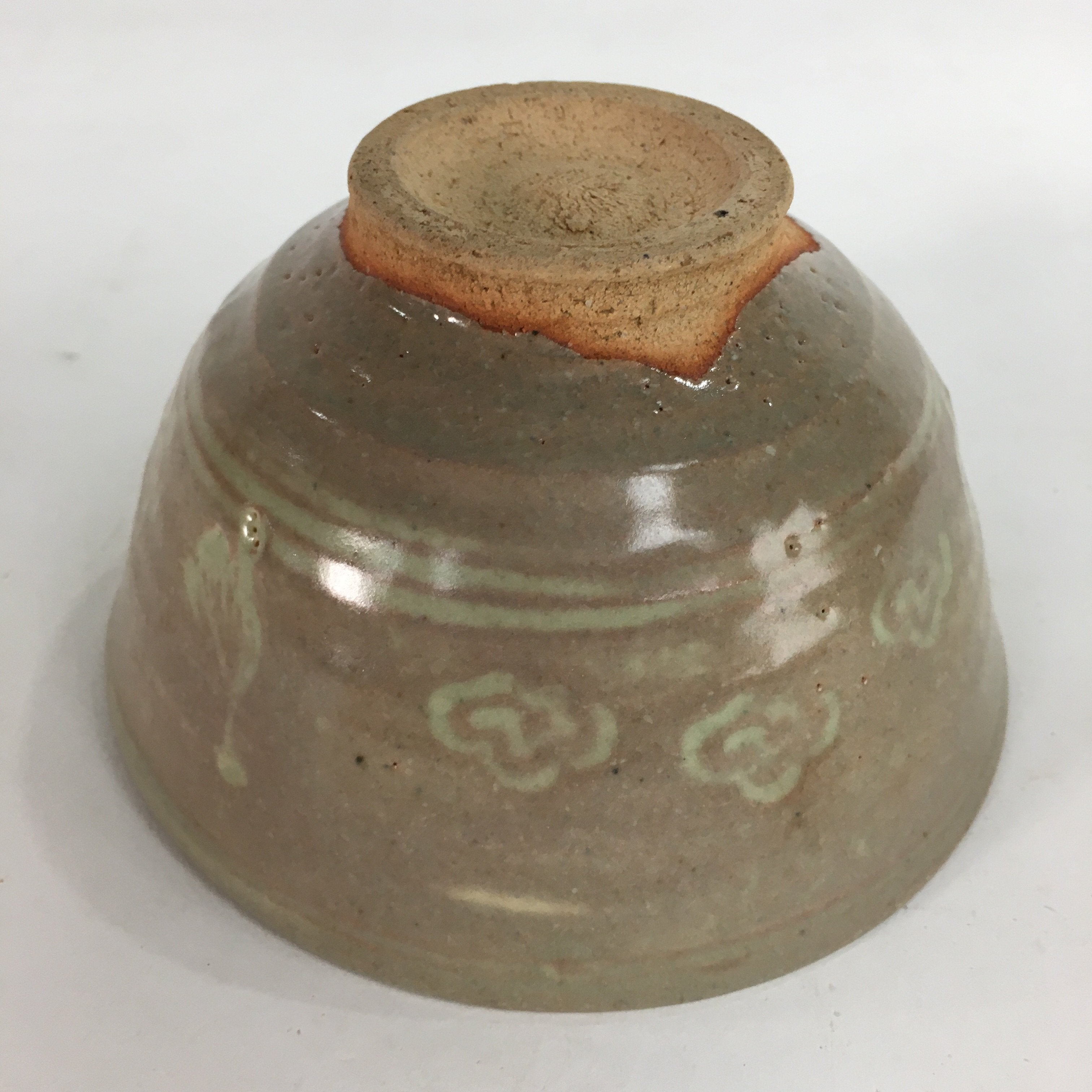 Japanese Vtg Ceramic Tea Ceremony Bowl Chawan Brown Pottery Crane GTB708