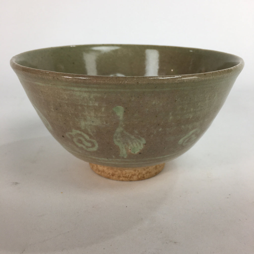 Japanese Vtg Ceramic Tea Ceremony Bowl Chawan Brown Pottery Crane GTB709