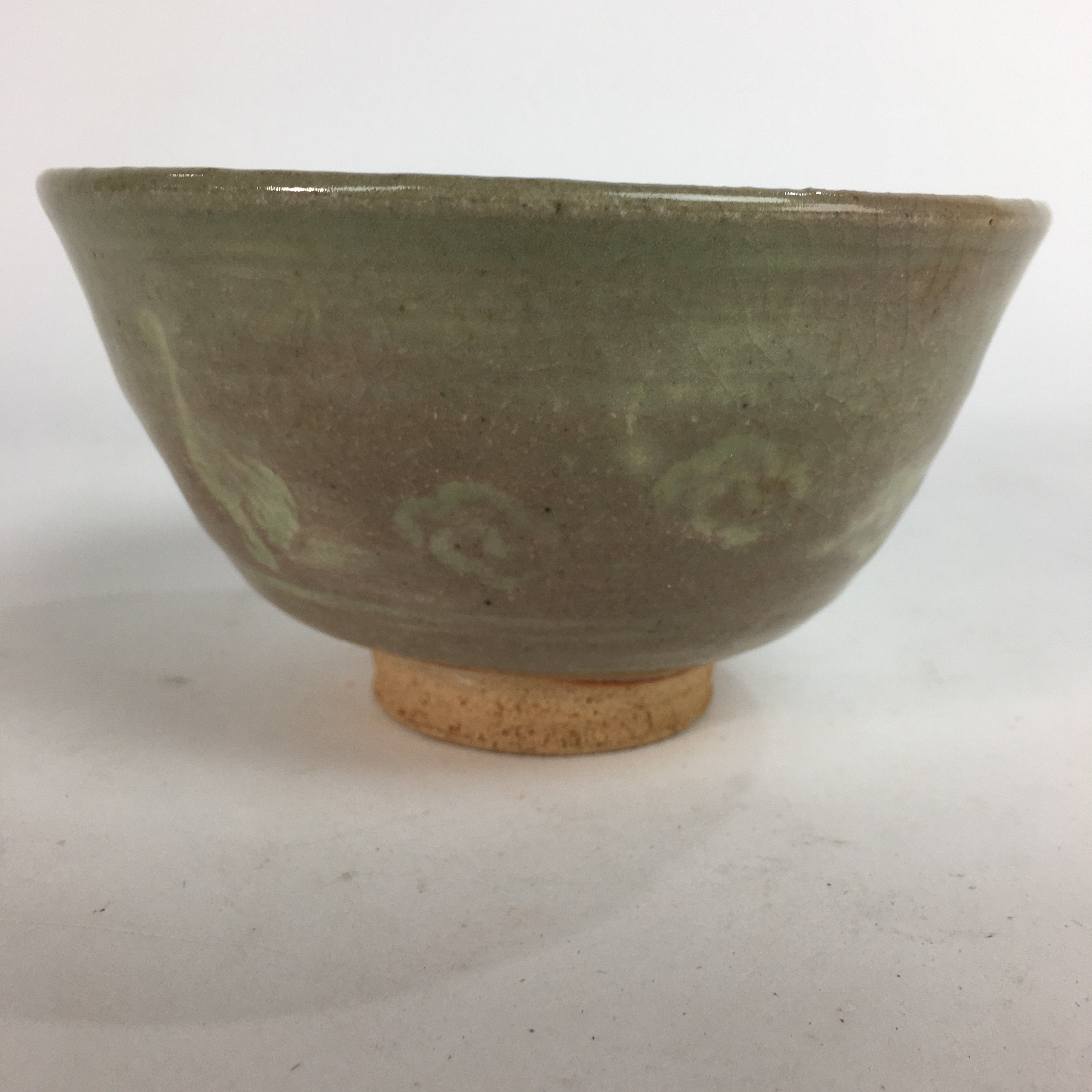 Japanese Vtg Ceramic Tea Ceremony Bowl Chawan Brown Pottery Crane GTB711