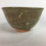 Japanese Vtg Ceramic Tea Ceremony Bowl Chawan Brown Pottery Crane GTB712