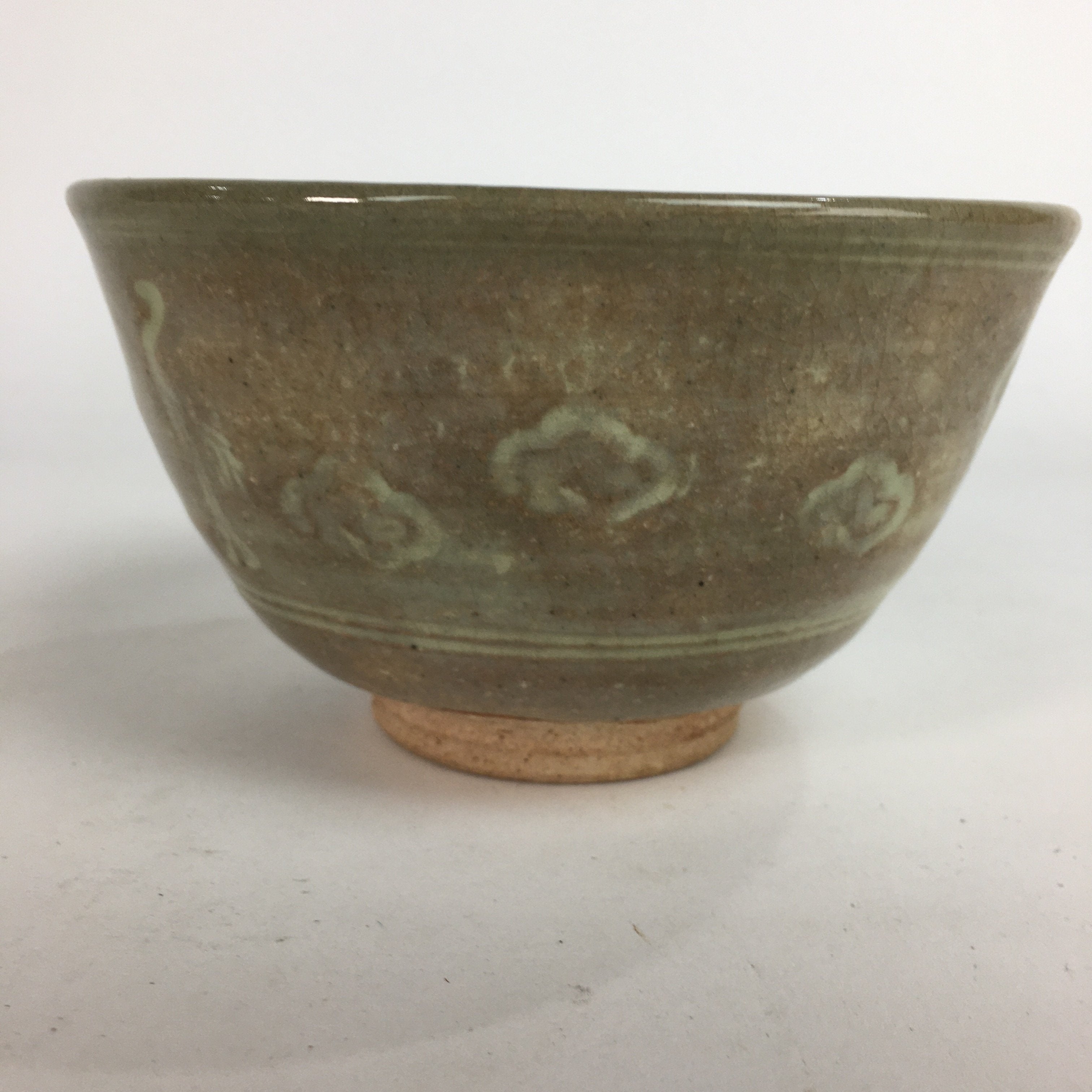 Japanese Vtg Ceramic Tea Ceremony Bowl Chawan Brown Pottery Crane GTB712