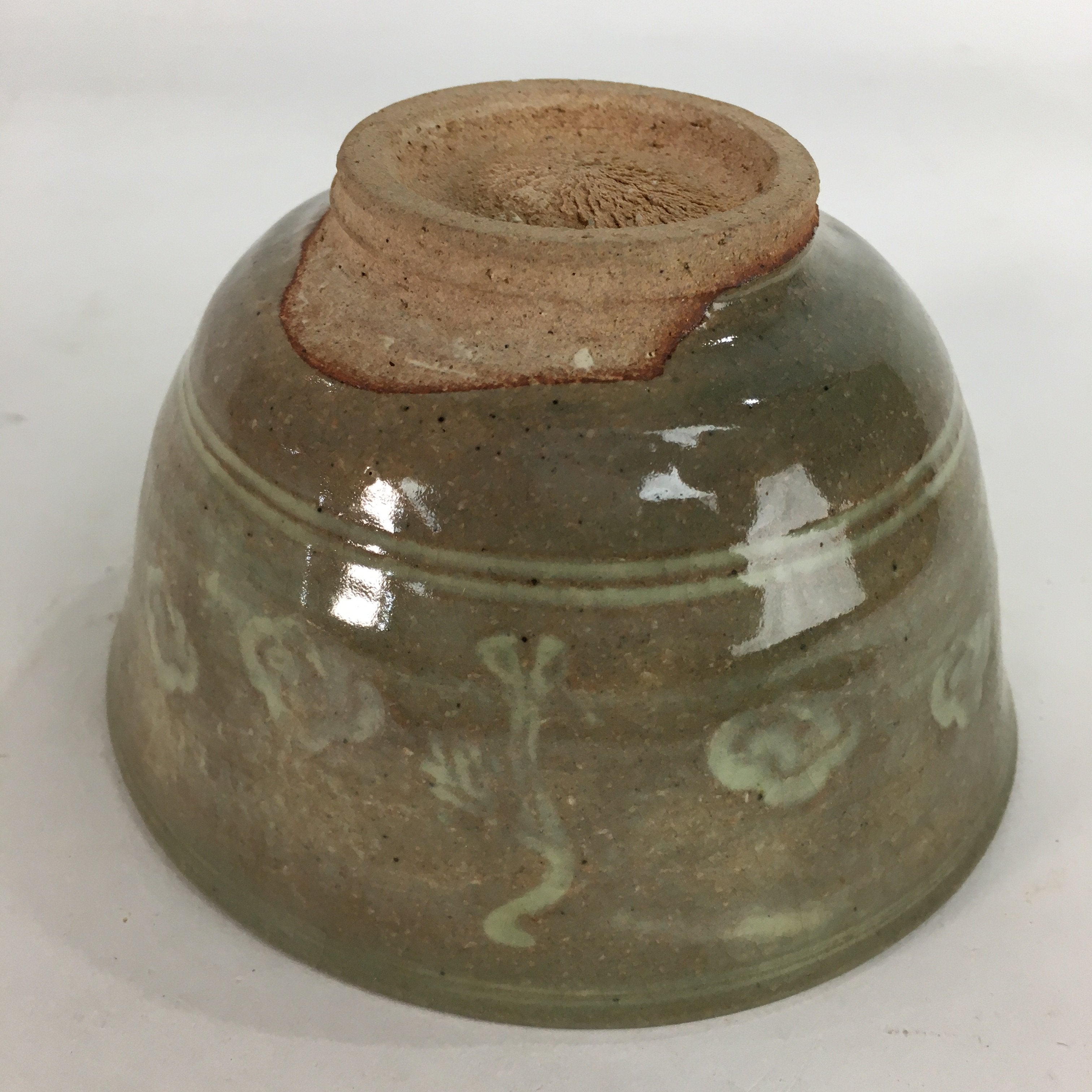 Japanese Vtg Ceramic Tea Ceremony Bowl Chawan Brown Pottery Crane GTB712