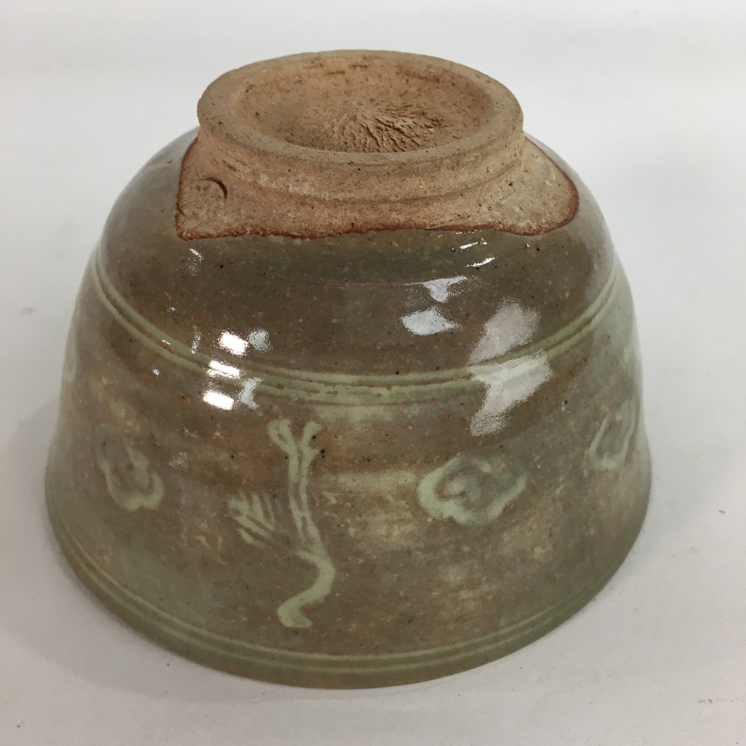 Japanese Vtg Ceramic Tea Ceremony Bowl Chawan Brown Pottery Crane GTB712