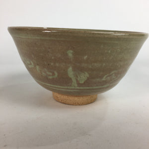 Japanese Vtg Ceramic Tea Ceremony Bowl Chawan Brown Pottery Crane GTB713