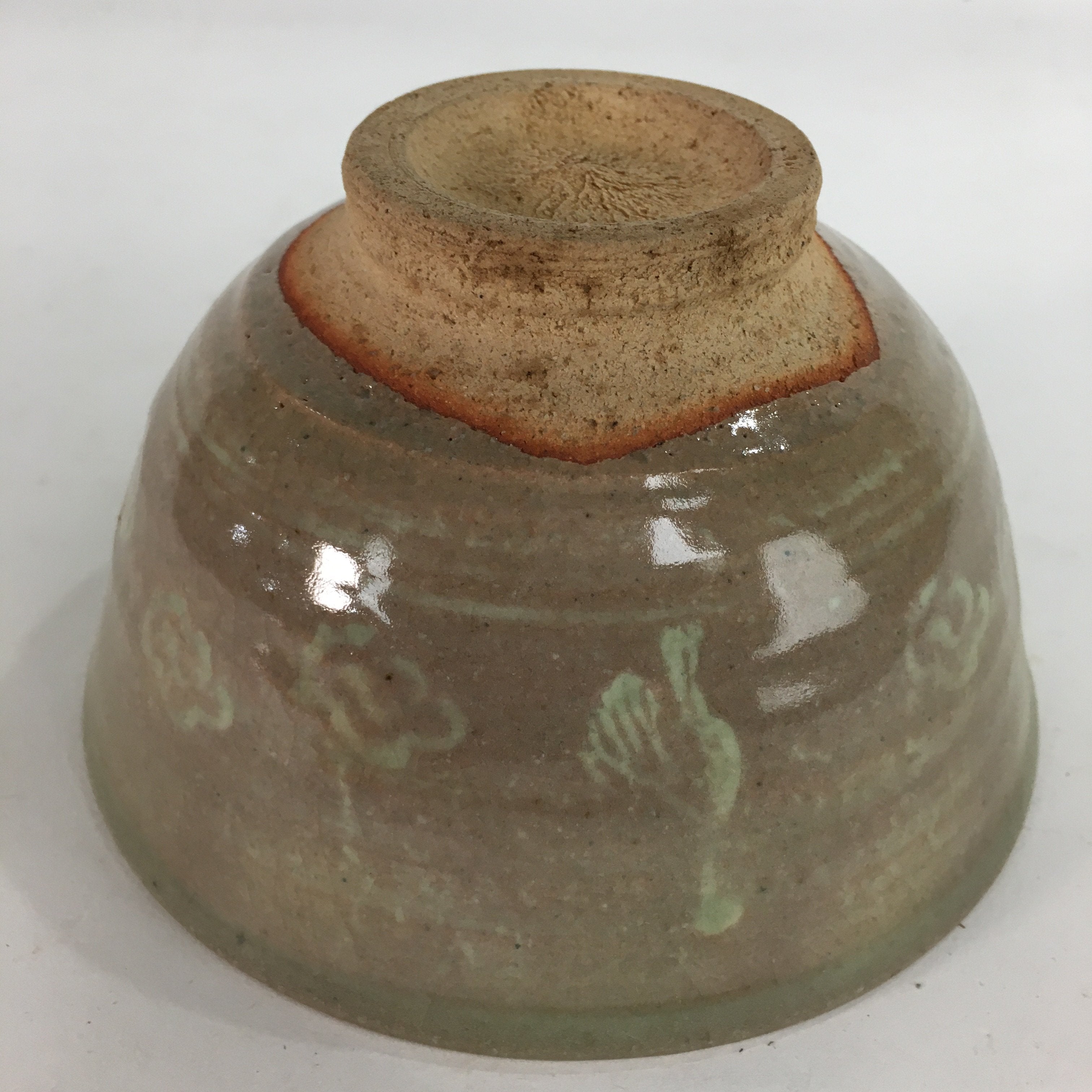 Japanese Vtg Ceramic Tea Ceremony Bowl Chawan Brown Pottery Crane GTB716