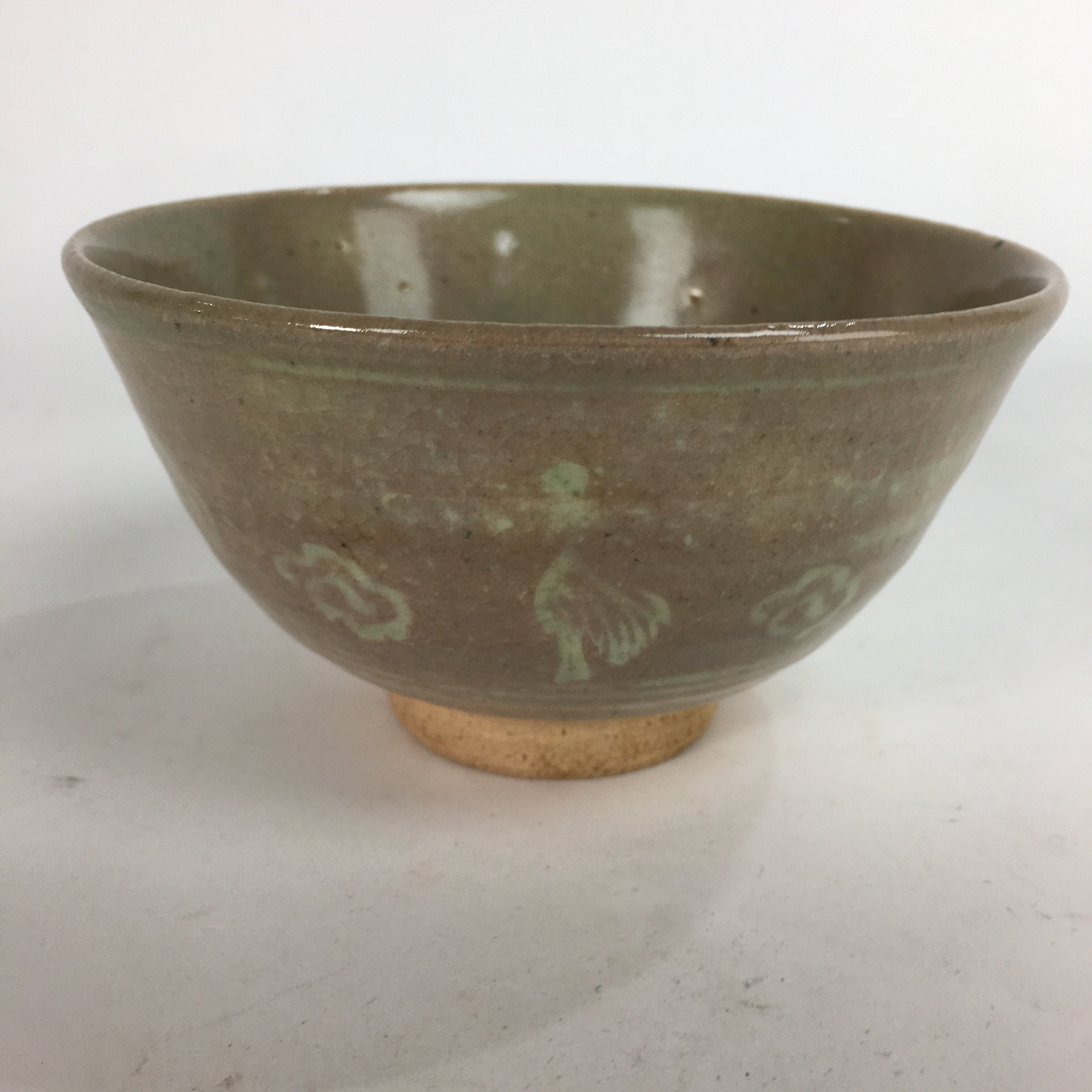 Japanese Vtg Ceramic Tea Ceremony Bowl Chawan Brown Pottery Crane GTB716