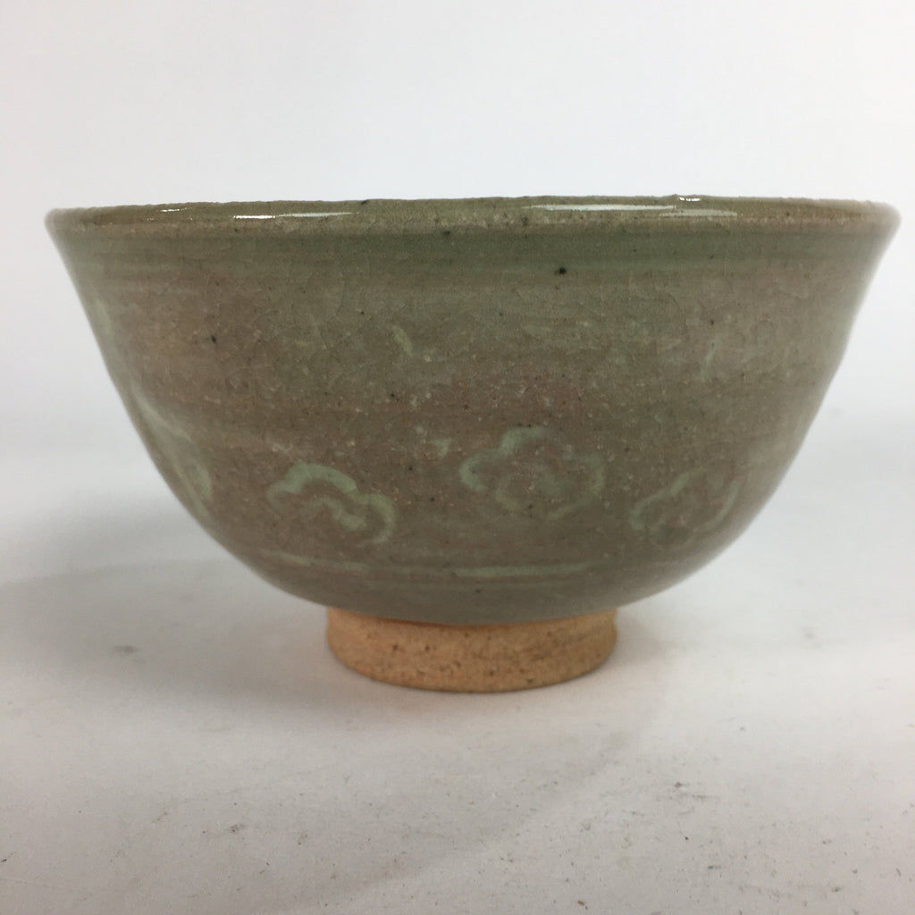 Japanese Vtg Ceramic Tea Ceremony Bowl Chawan Brown Pottery Crane GTB717
