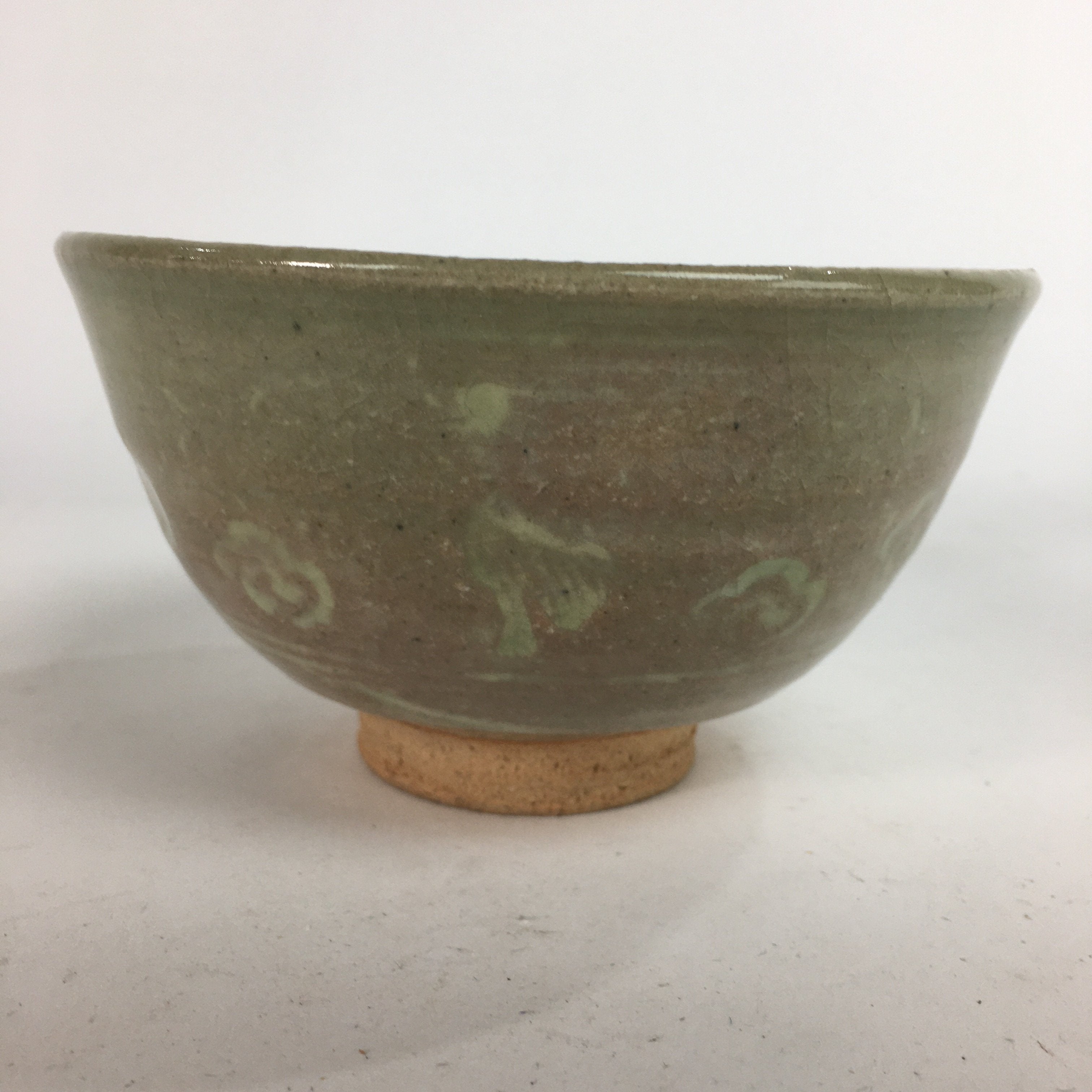 Japanese Vtg Ceramic Tea Ceremony Bowl Chawan Brown Pottery Crane GTB717