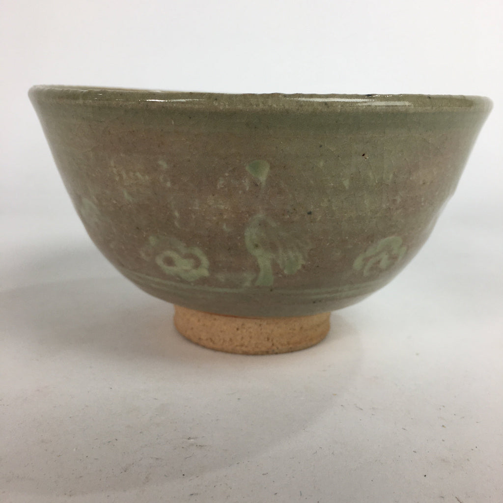 Japanese Vtg Ceramic Tea Ceremony Bowl Chawan Brown Pottery Crane GTB717