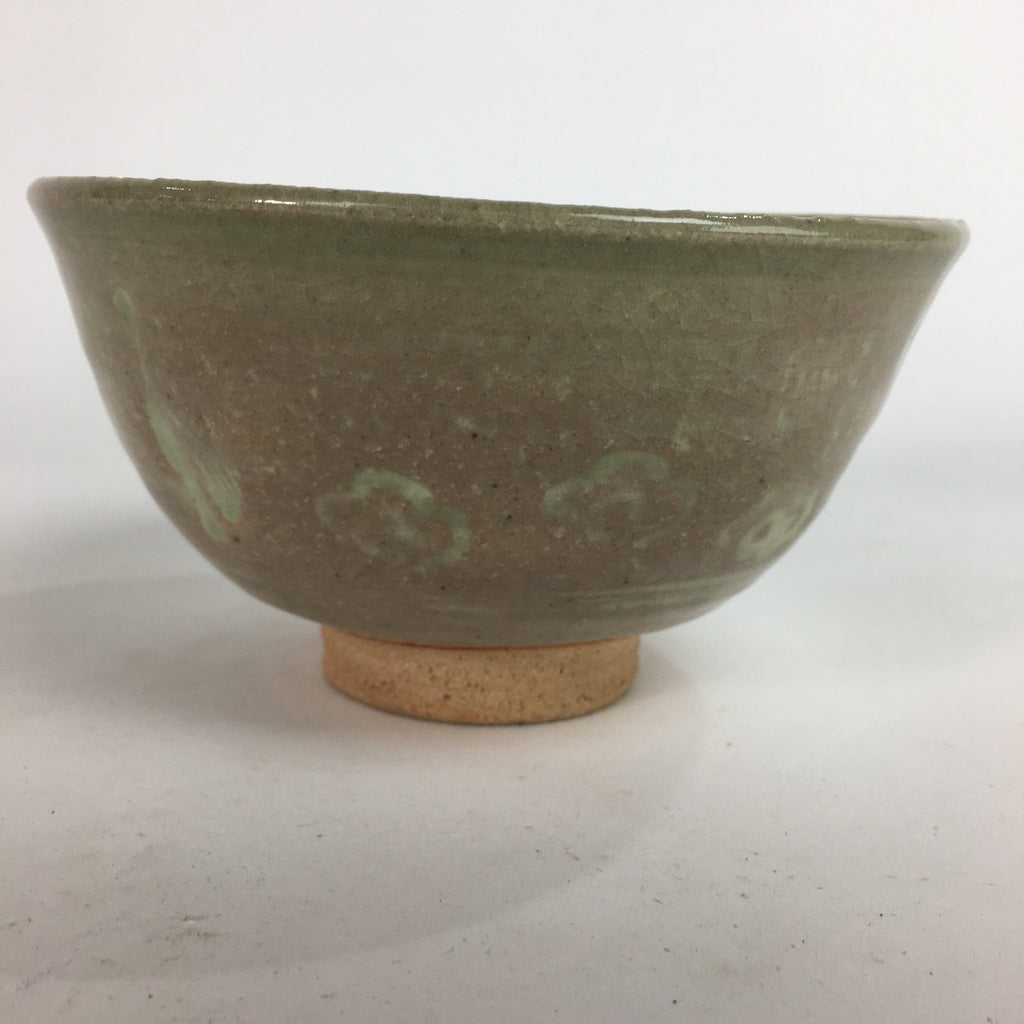 Japanese Vtg Ceramic Tea Ceremony Bowl Chawan Brown Pottery Crane GTB717
