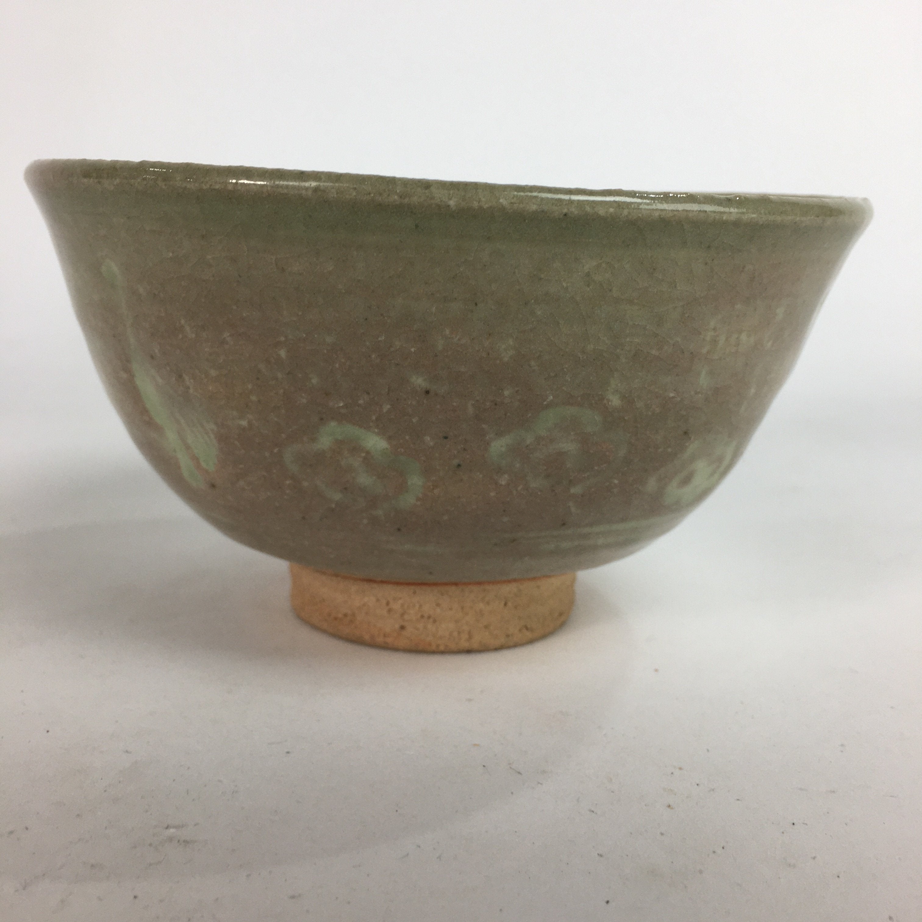 Japanese Vtg Ceramic Tea Ceremony Bowl Chawan Brown Pottery Crane GTB717