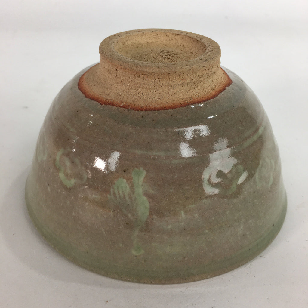 Japanese Vtg Ceramic Tea Ceremony Bowl Chawan Brown Pottery Crane GTB717