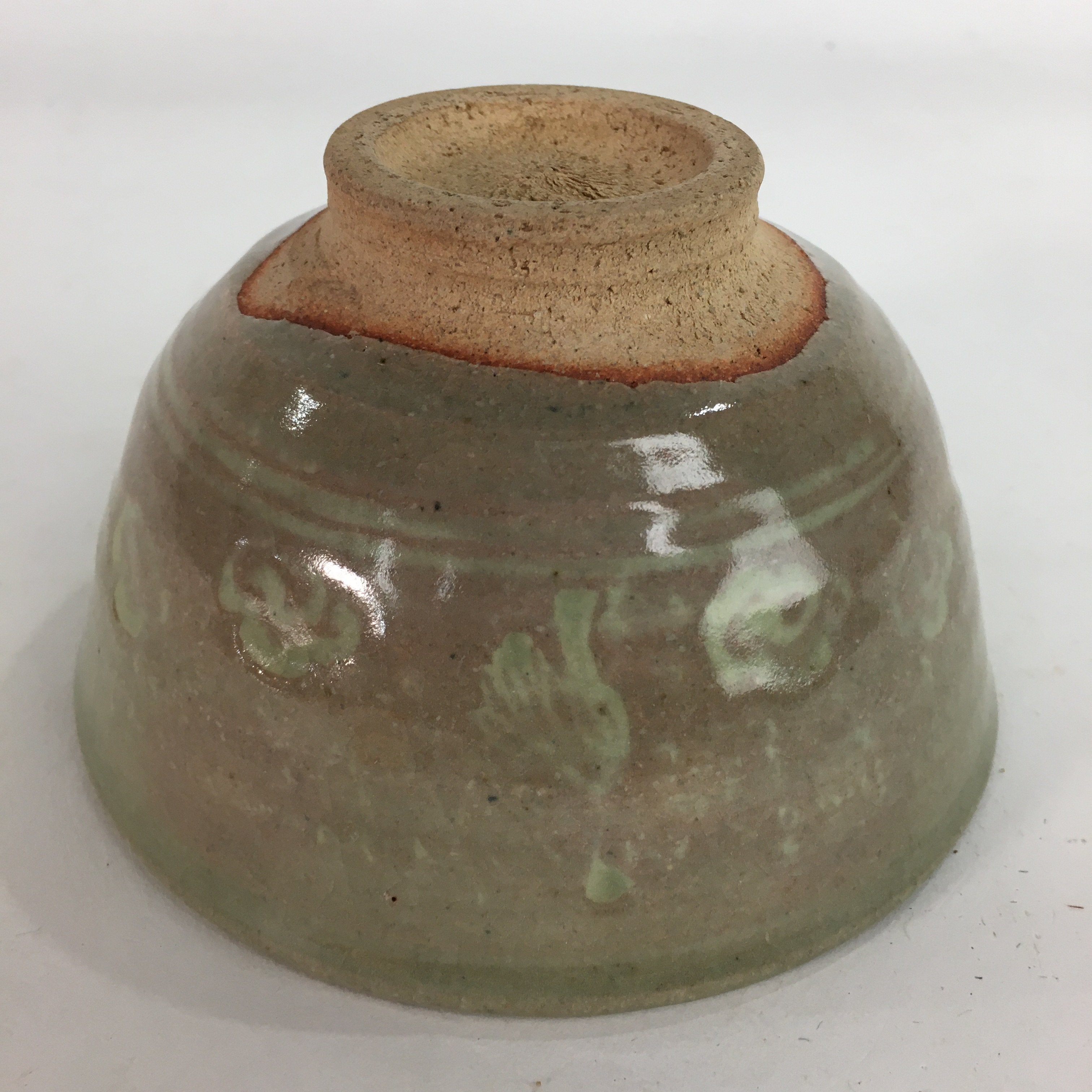 Japanese Vtg Ceramic Tea Ceremony Bowl Chawan Brown Pottery Crane GTB717