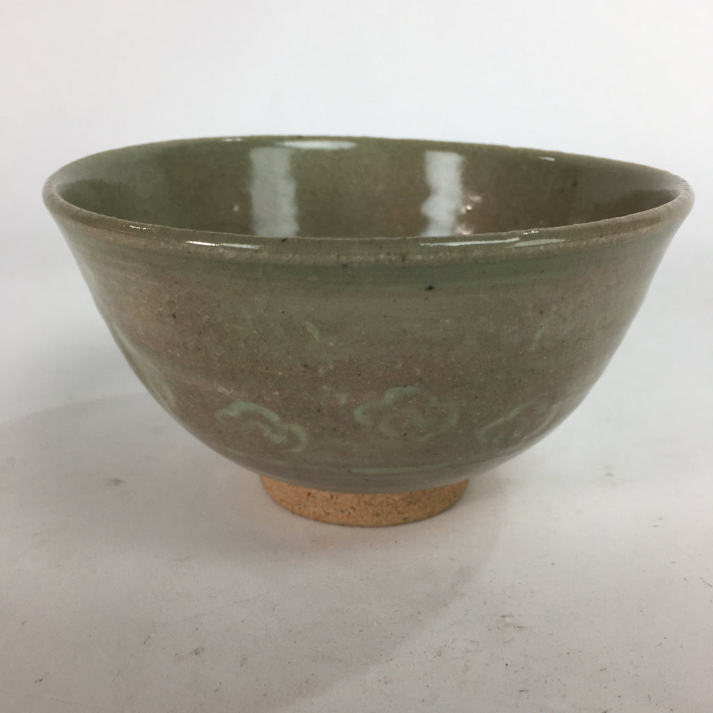 Japanese Vtg Ceramic Tea Ceremony Bowl Chawan Brown Pottery Crane GTB717