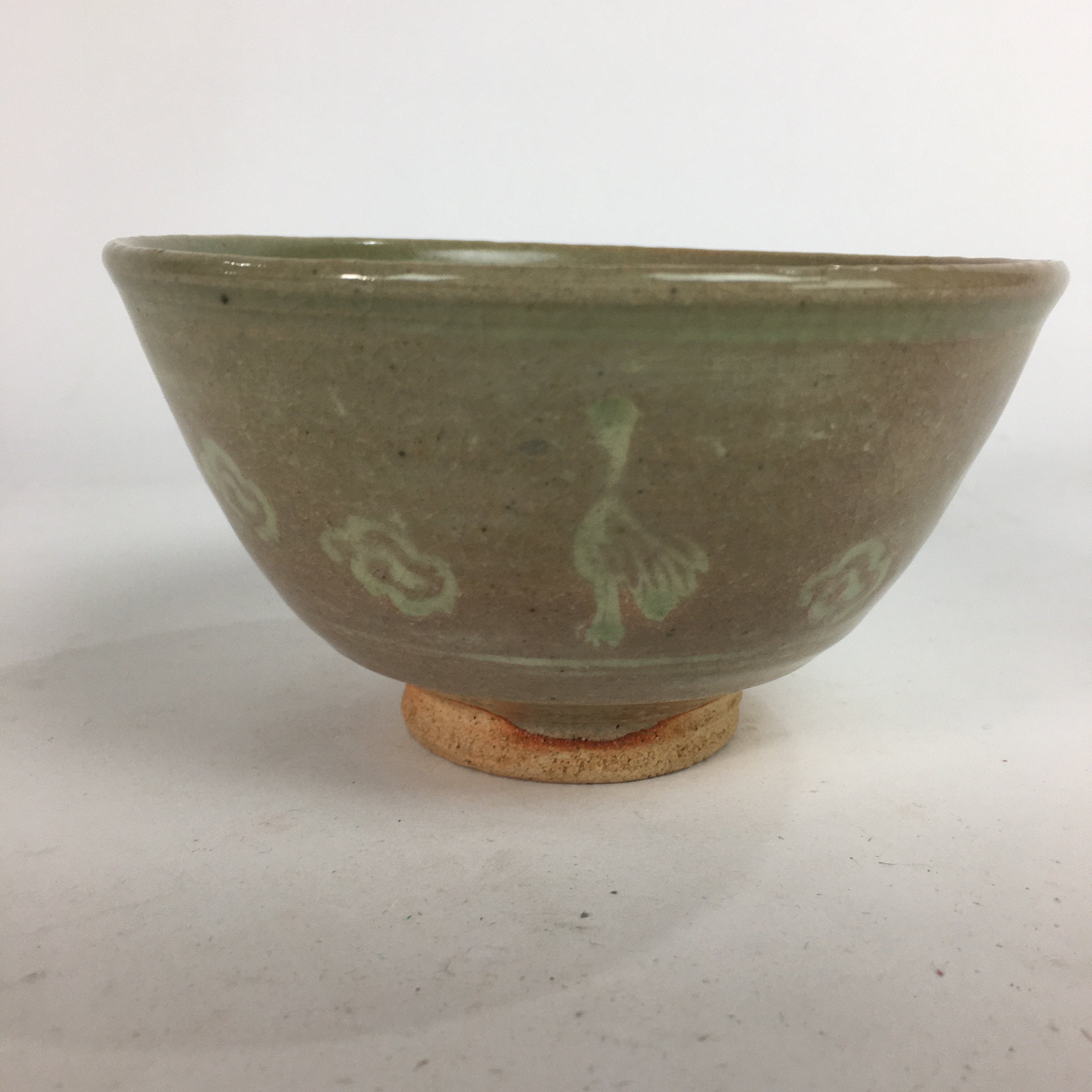 Japanese Vtg Ceramic Tea Ceremony Bowl Chawan Brown Pottery Crane GTB720