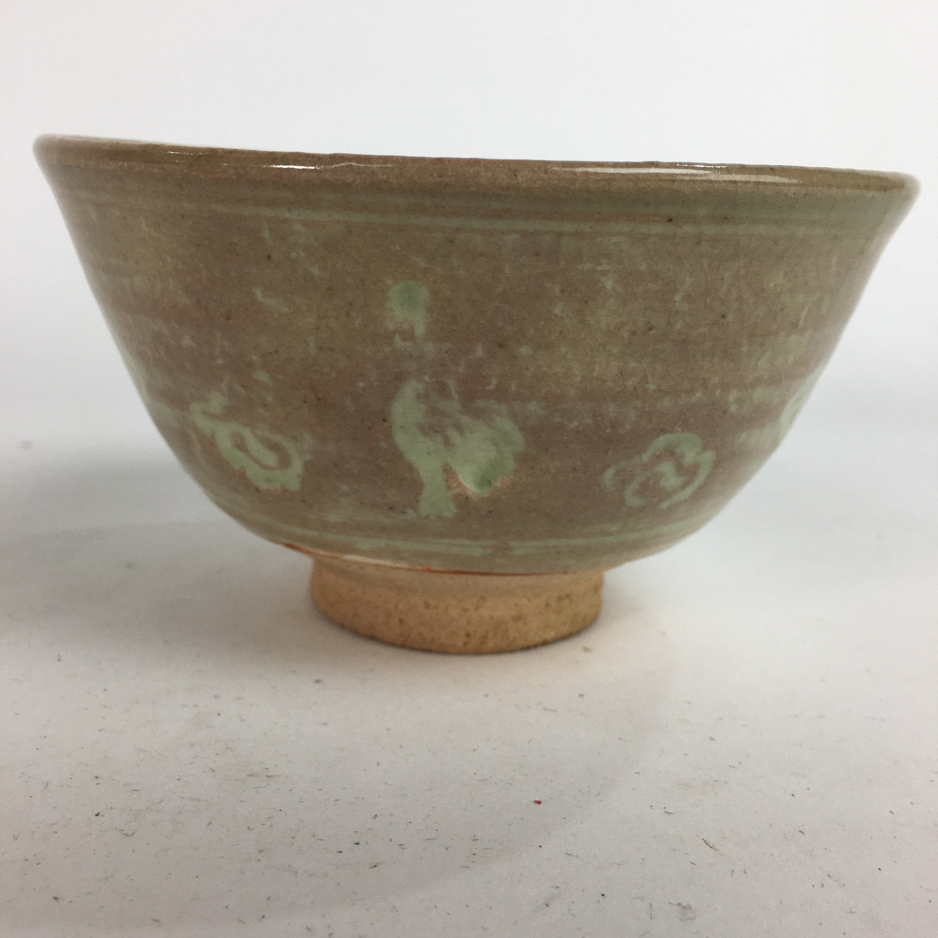 Japanese Vtg Ceramic Tea Ceremony Bowl Chawan Brown Pottery Crane GTB725