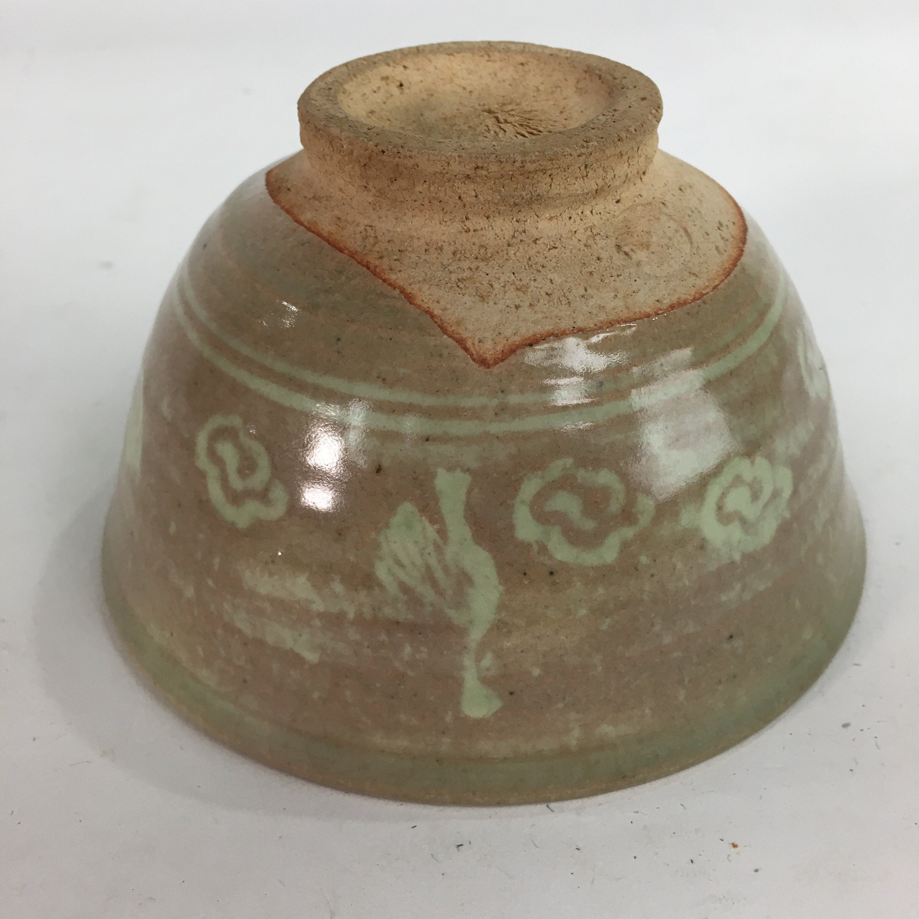 Japanese Vtg Ceramic Tea Ceremony Bowl Chawan Brown Pottery Crane GTB725