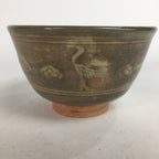 Japanese Vtg Ceramic Tea Ceremony Bowl Chawan Brown Pottery Crane GTB729