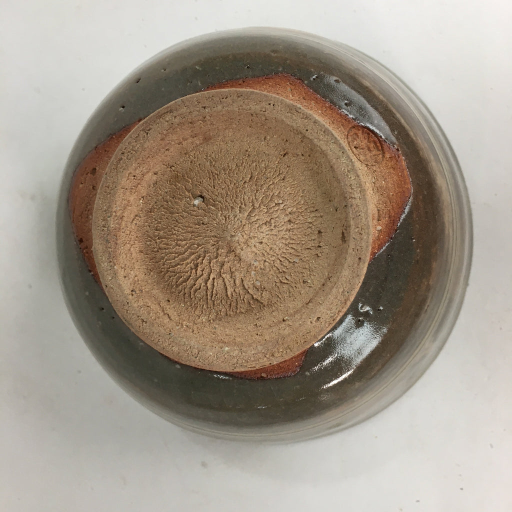 Japanese Vtg Ceramic Tea Ceremony Bowl Chawan Brown Pottery Crane GTB729