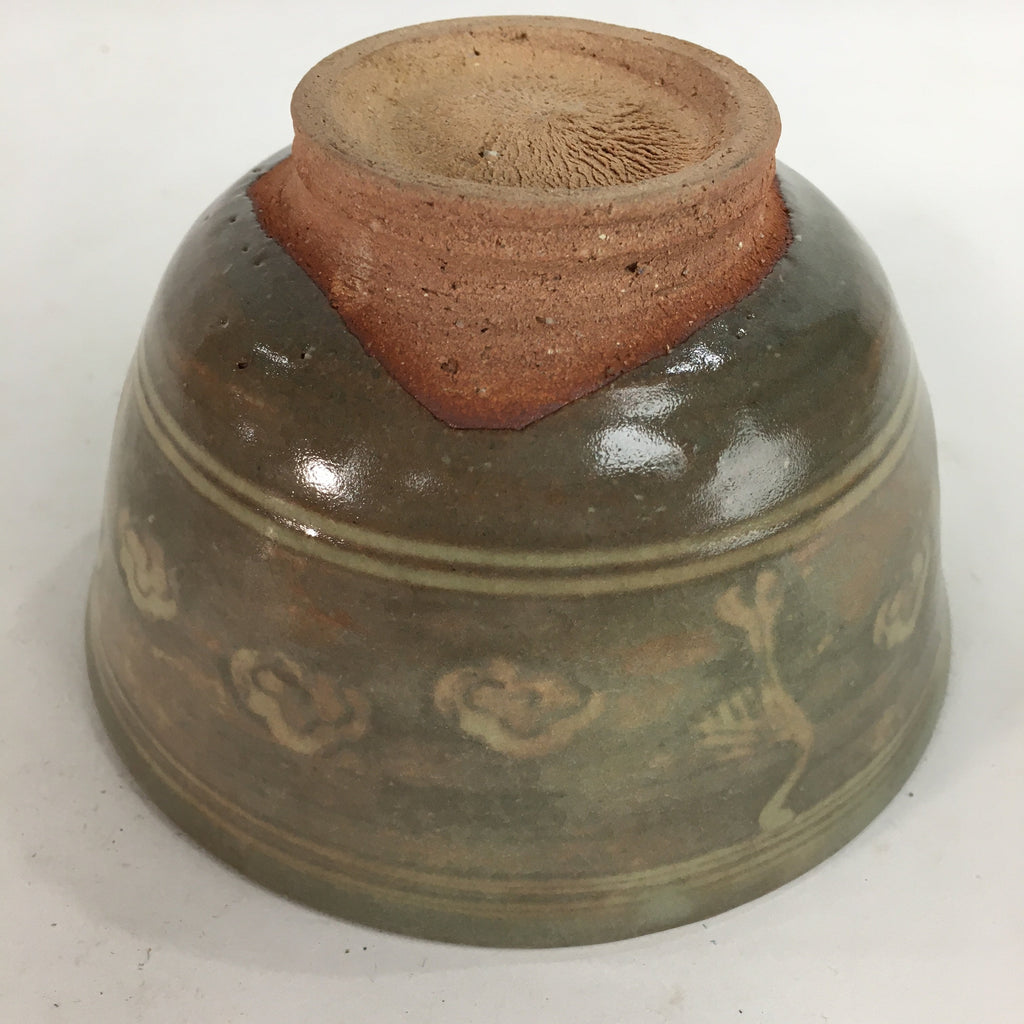 Japanese Vtg Ceramic Tea Ceremony Bowl Chawan Brown Pottery Crane GTB729