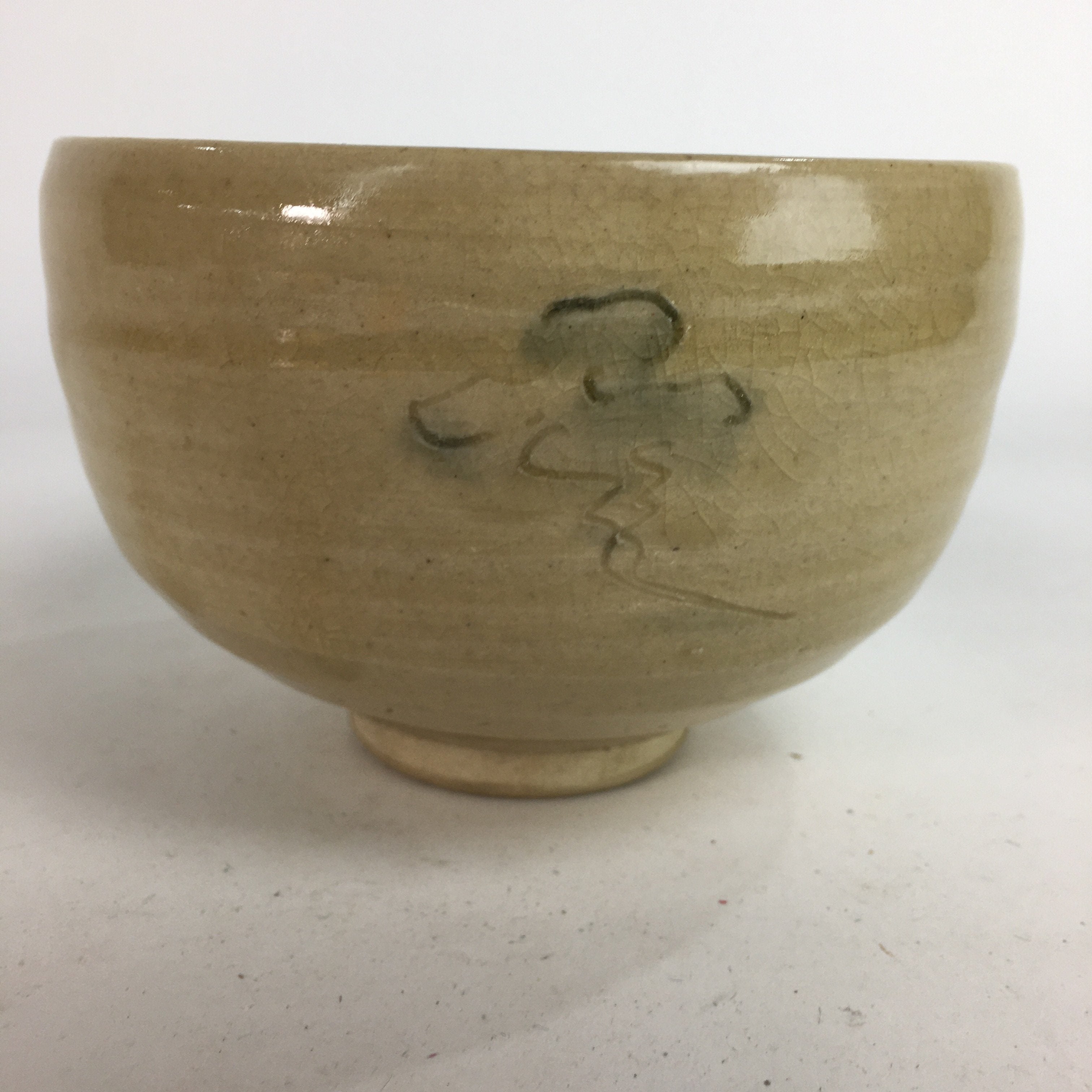 Japanese Vtg Ceramic Tea Ceremony Bowl Chawan Brown Pottery Crane GTB730
