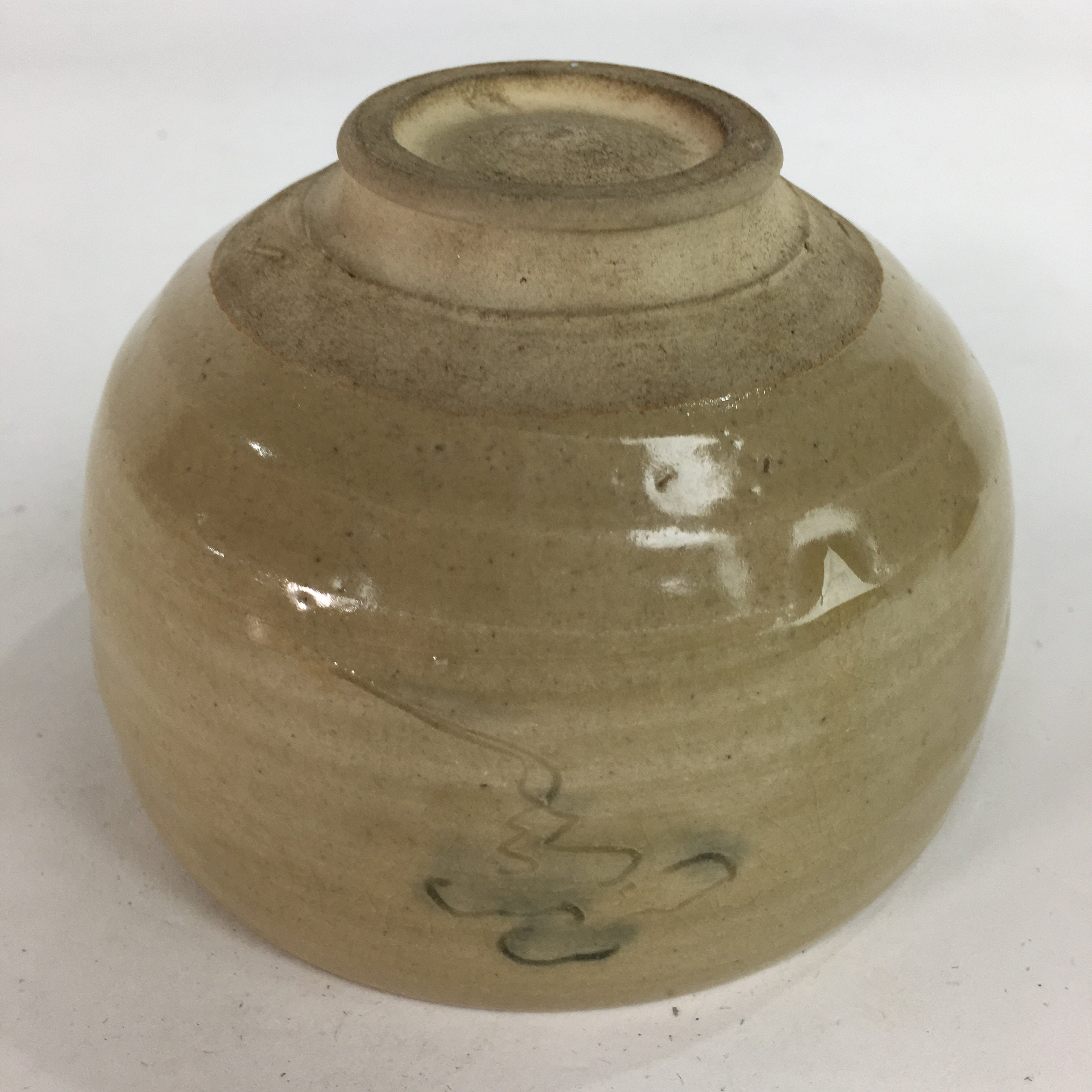 Japanese Vtg Ceramic Tea Ceremony Bowl Chawan Brown Pottery Crane GTB730