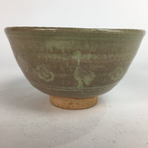 Japanese Vtg Ceramic Tea Ceremony Bowl Chawan Brown Pottery Crane GTB731