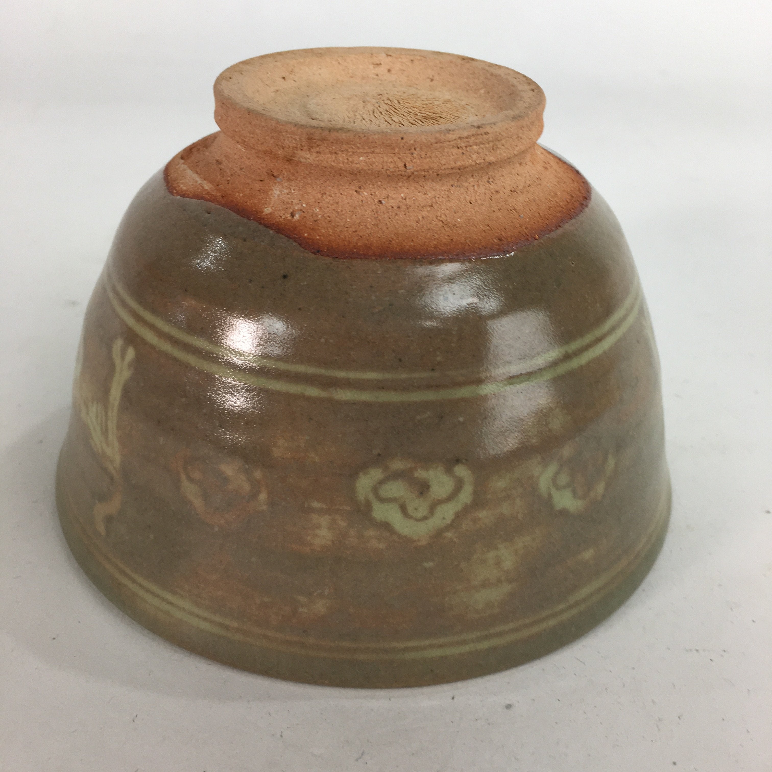 Japanese Vtg Ceramic Tea Ceremony Bowl Chawan Brown Pottery Crane GTB733